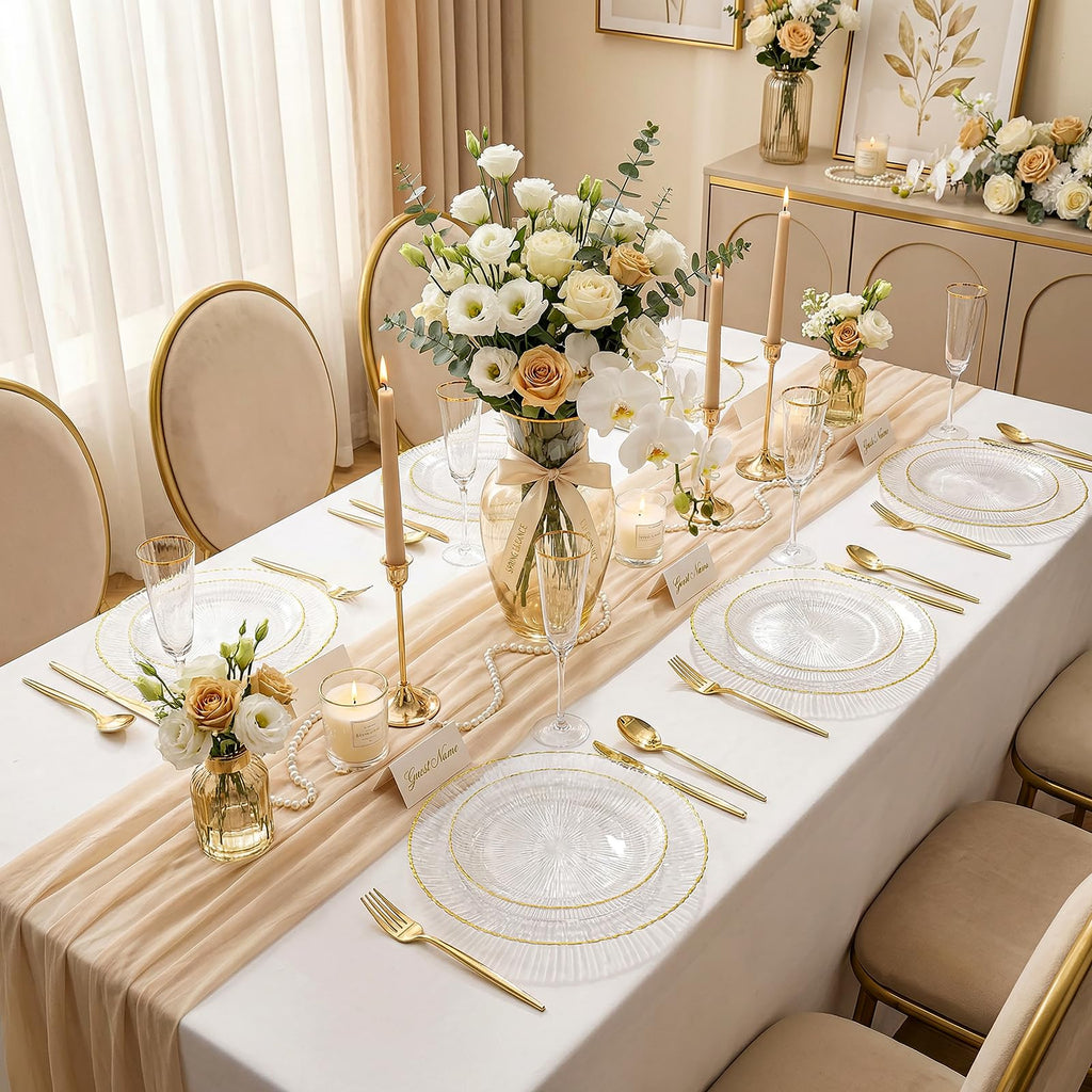 DaYammi 60Pcs Sage Green Plastic Plates with Gold Rim,Disposable Plates Set Includes 30 Dinner Plate & 30 Salad Plate,Fancy Green Party Plates with Radial Texture for Party Wedding Dinner