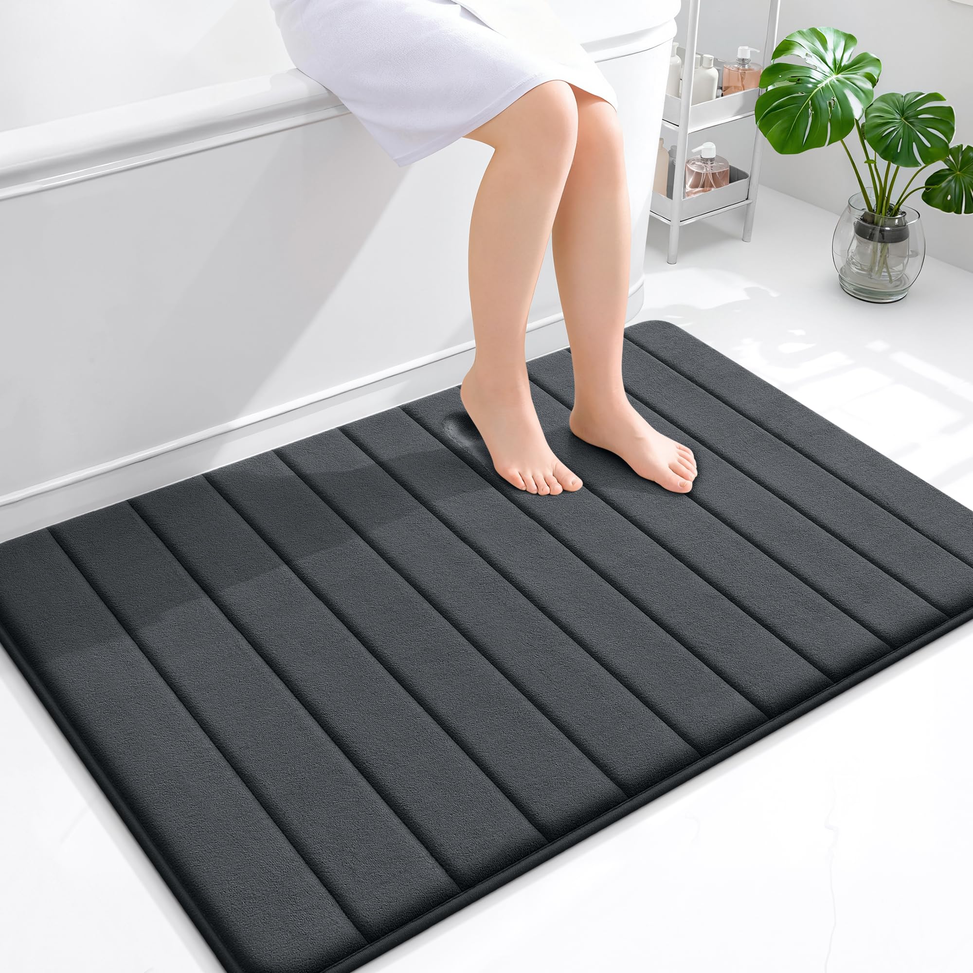 OLANLY Memory Foam Bath Mat 30x20, Super Soft Absorbent Bathroom Rugs, Quick Dry, Machine Washable Shower Floor Rugs, Bathmat Carpet, Bathroom Home Decor Accessories, Grey