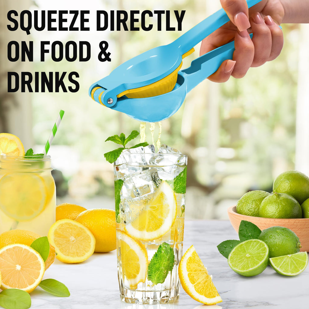Zulay Kitchen Metal 2-in-1 Lemon Squeezer - Sturdy Max Extraction Hand Juicer Lemon Squeezer Gets Every Last Drop - Easy to Clean Manual Citrus Juicer - Easy-Use Lemon Juicer Squeezer - Yellow/Green
