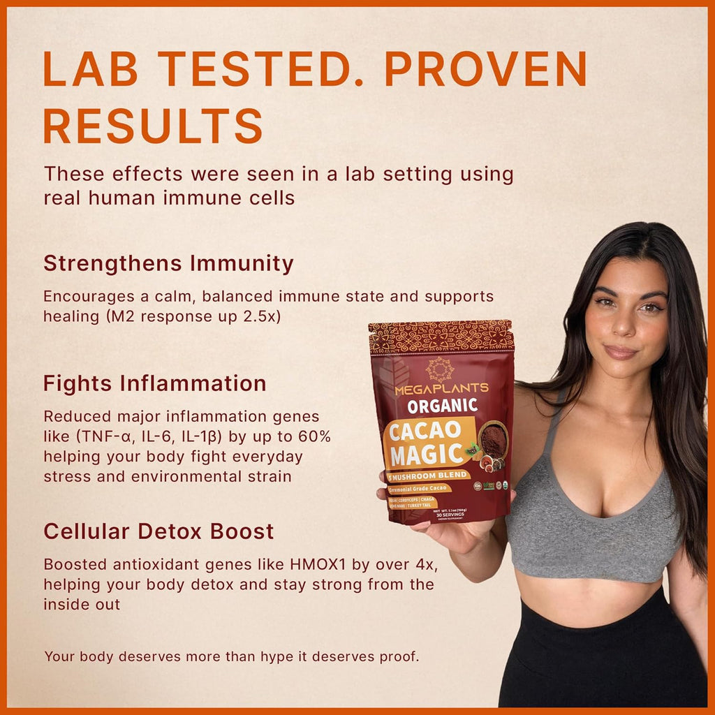MegaPlants Cacao Magic | Superfood 5 Mushroom Blend | Lions Mane, Reishi, Chaga, Cordyceps, Turkey Tail | Smoothie, Hot Chocolate, Coffee Alternative