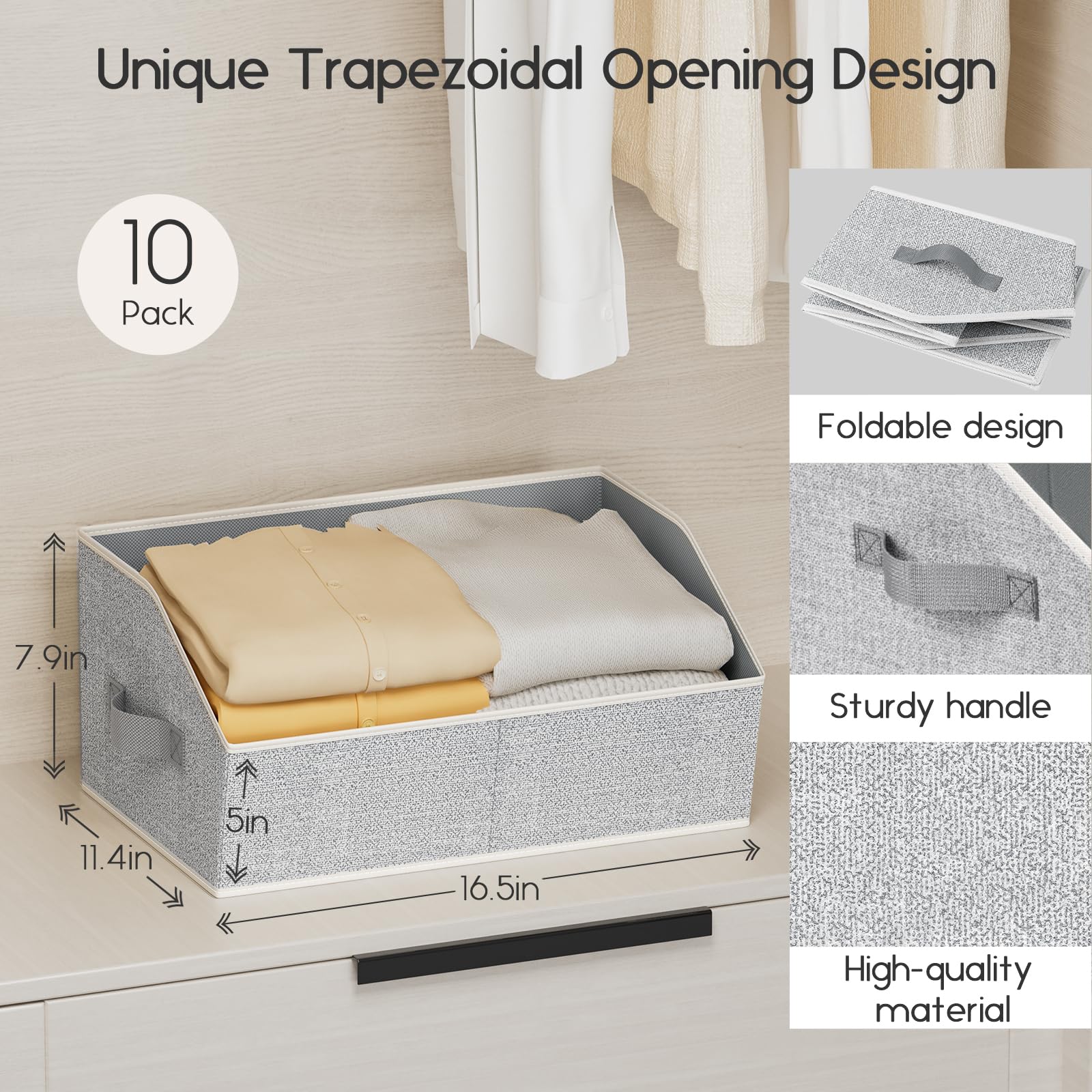 Homsorout Large Closet Organizers and Storage Bins - 8 Pack Trapezoid Storage Baskets for Shelves, Foldable Fabric Baskets with Handles Ideal for Closet, Basket, Wardrobe and Shelf Storage, Beige