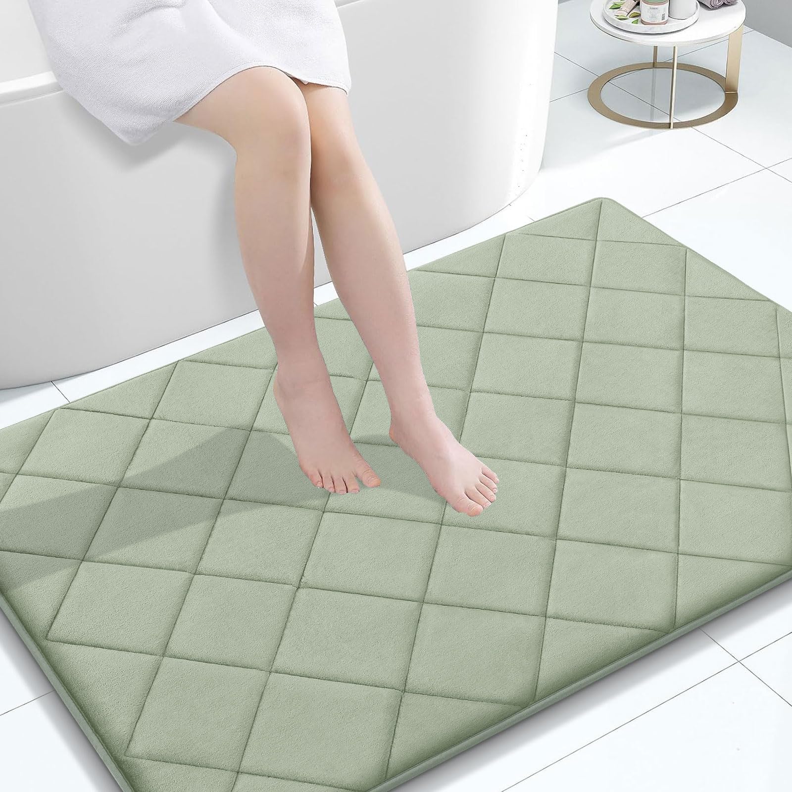 OLANLY Memory Foam Bath Mat 30x20, Ultra Soft and Absorbent Bathroom Rugs, Machine Washable, Comfortable Bath Carpet for Bathroom Floor, Tub and Shower, Black