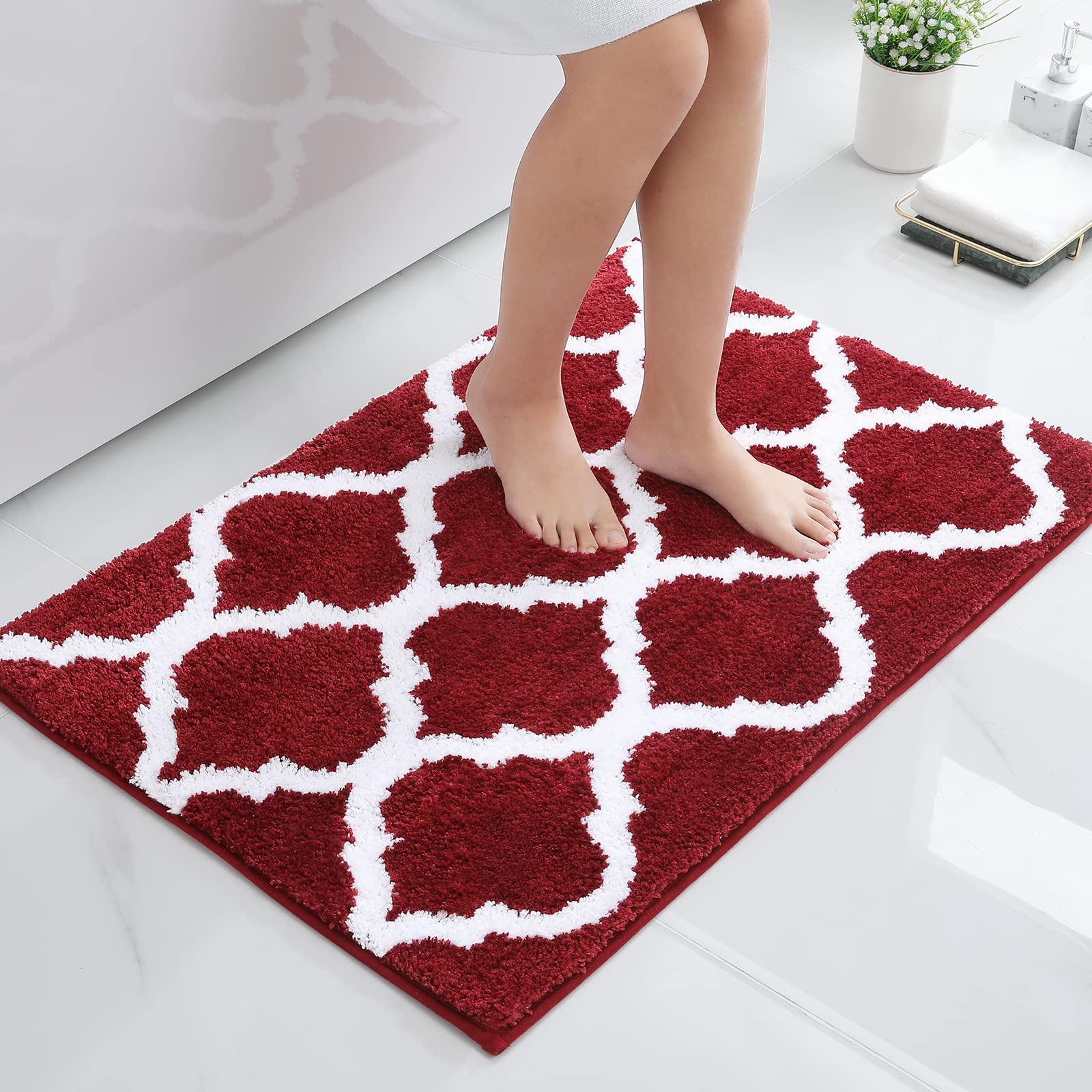 OLANLY Bathroom Rugs 24x16, Soft and Absorbent Microfiber Bath Rugs, Non-Slip Shaggy Shower Carpet, Machine Wash Dry, Bath Mats for Bathroom Floor, Tub and Shower, Grey