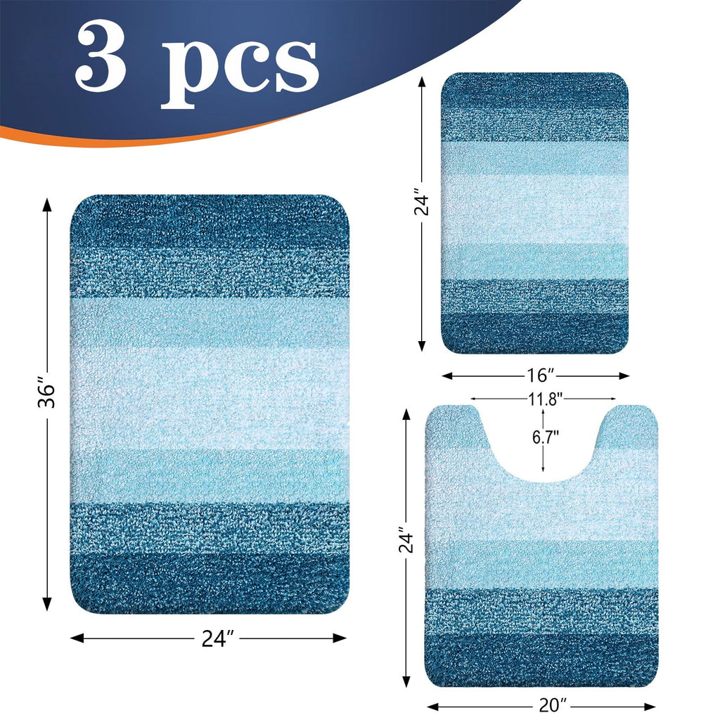 OLANLY Bathroom Rugs Sets 3 Piece, Soft Absorbent Microfiber Bath Mats and U-Shaped Contour Toilet Rug, Machine Wash Dry, Plush Shaggy Bath Mat Set for Bathroom (30"x20"+24"x16"+24"x20", Grey)
