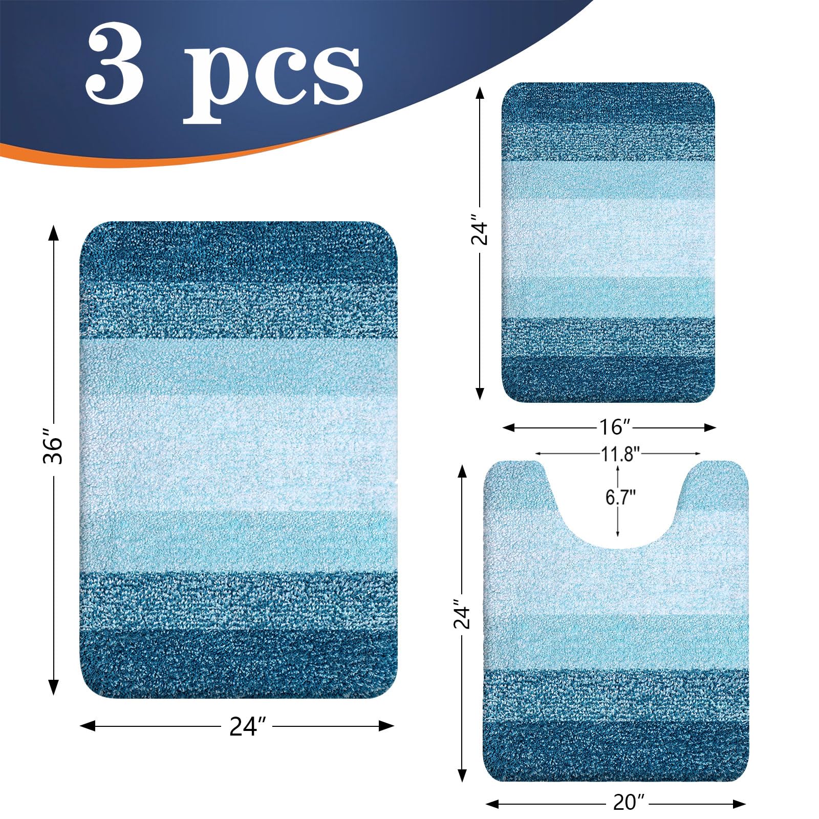 OLANLY Bathroom Rugs Sets 3 Piece, Soft Absorbent Microfiber Bath Mats and U-Shaped Contour Toilet Rug, Machine Wash Dry, Plush Shaggy Bath Mat Set for Bathroom (30"x20"+24"x16"+24"x20", Grey)