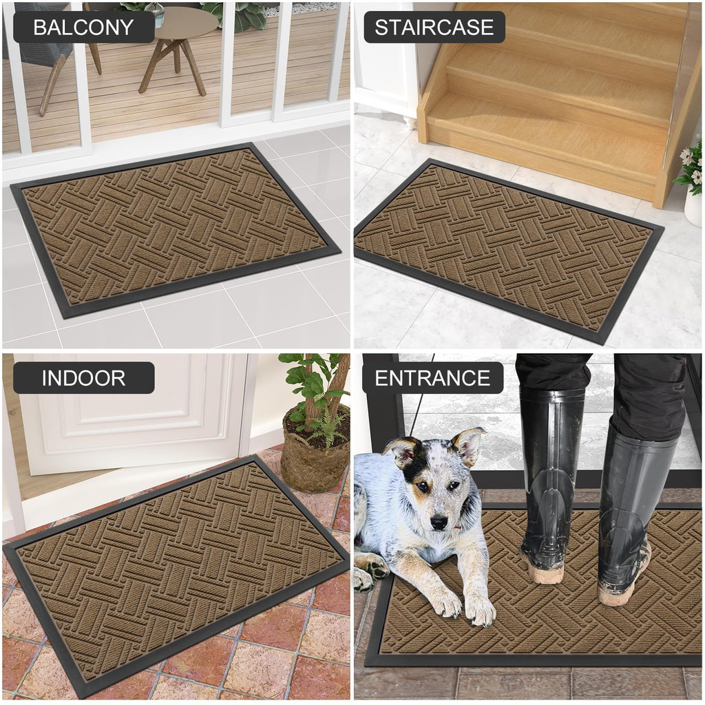 OLANLY Indoor Outdoor Mat, Sturdy Natural Rubber Floor Mat, Non Slip Low Profile Waterproof Doormat, and Stain Front Door Mats, Easy Clean Patio Entrance Mat, 30''x17'', Black