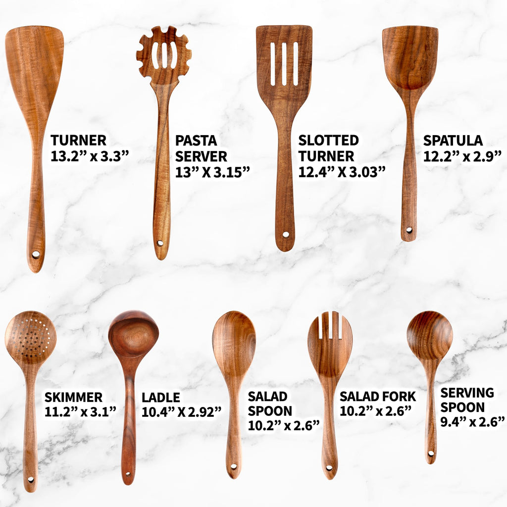 Zulay Kitchen 6 Piece Wooden Spoons for Cooking – Natural Teak Wooden Utensil Set, Easy to Clean, Durable, Smooth with Comfort Grip - Non Toxic Wooden Cooking Utensil Sets