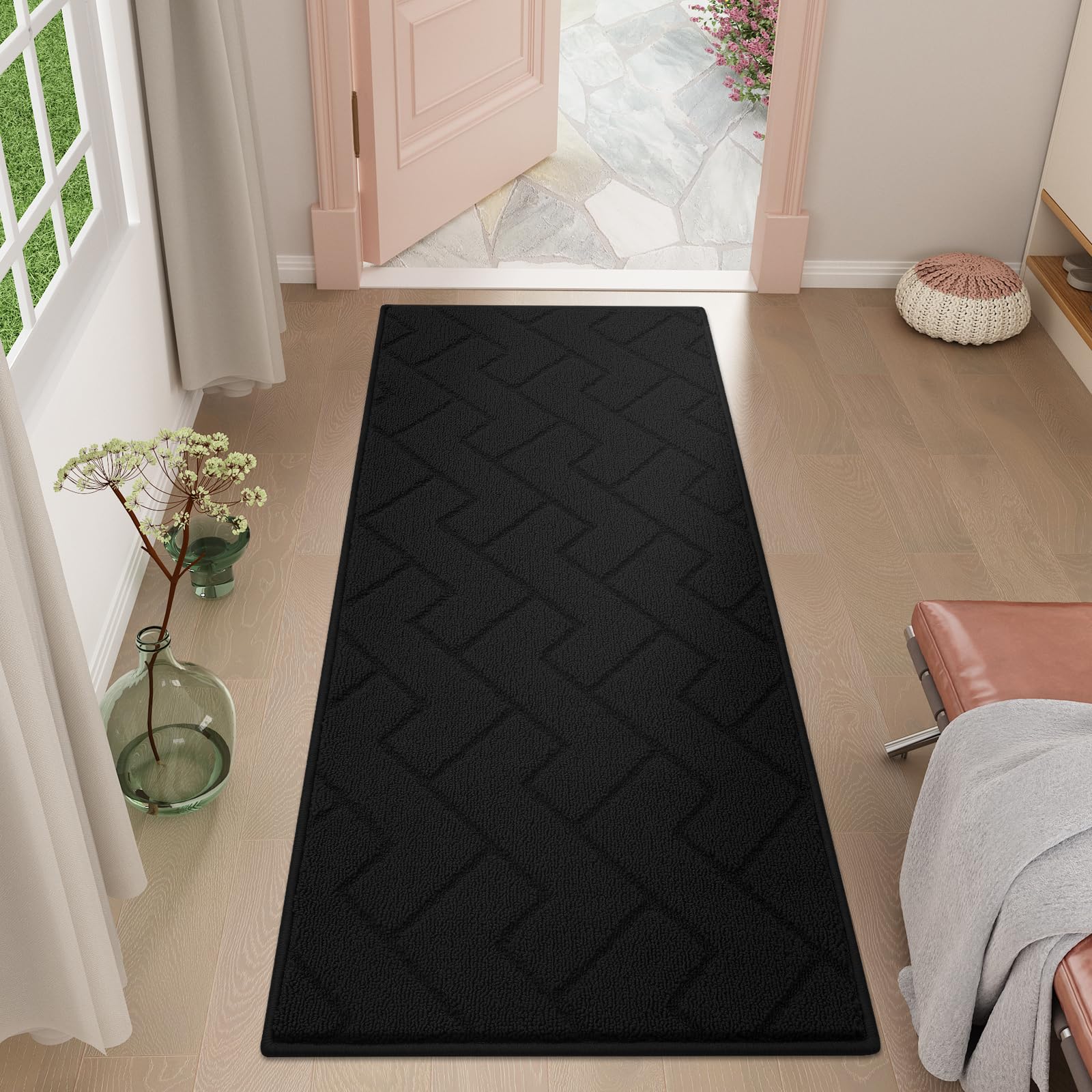 OLANLY Indoor Door Mat, 32x20, Dirt Resistant and Absorbent, Sturdy Non-Slip Rubber Backing, Easy to Clean, Washable Low-Profile Doormat for Entryway, Grey