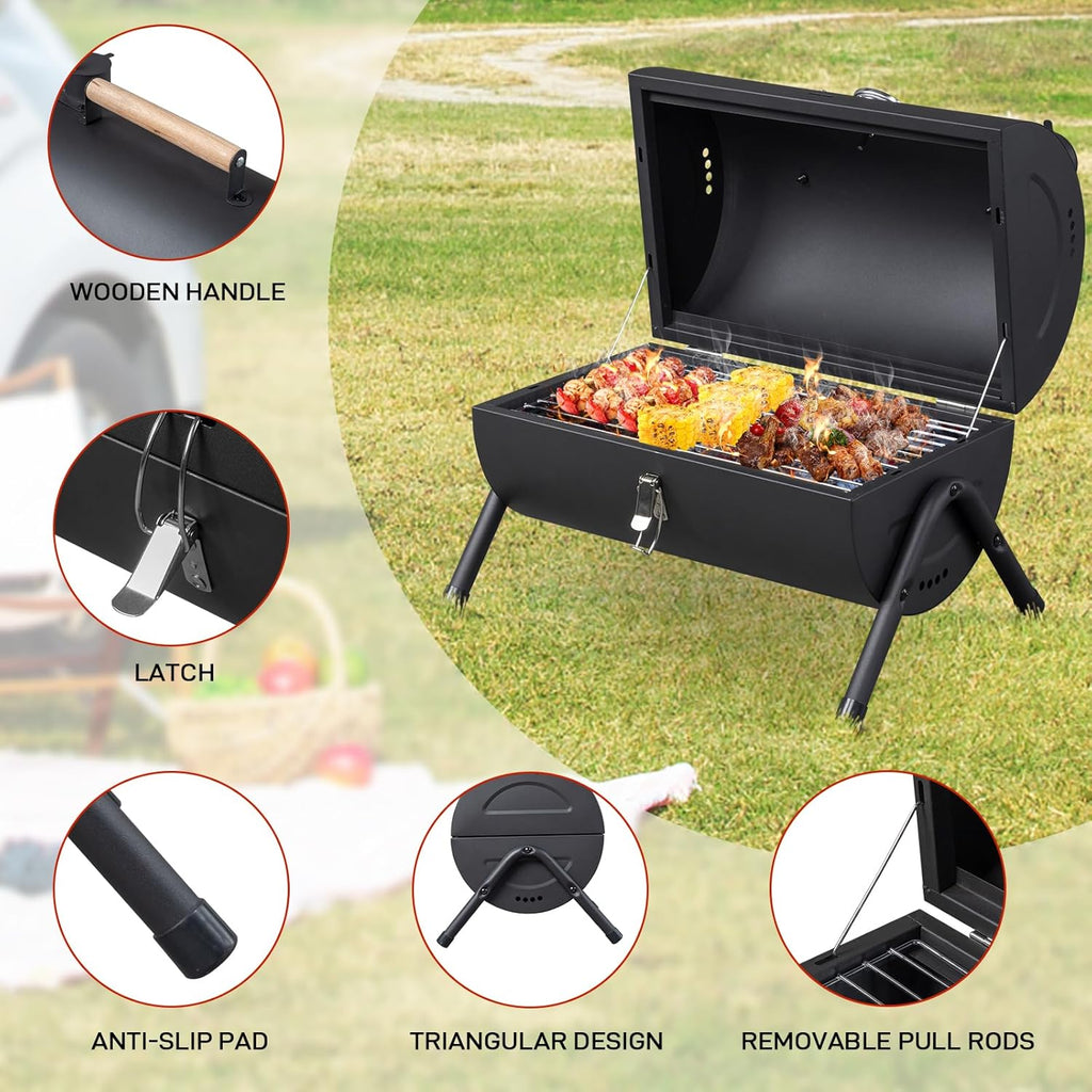 Vasitelan Portable Outdoor Tabletop Charcoal Grill Multi-functional Metal Small BBQ Smoker for Outdoor Hiking Picnic
