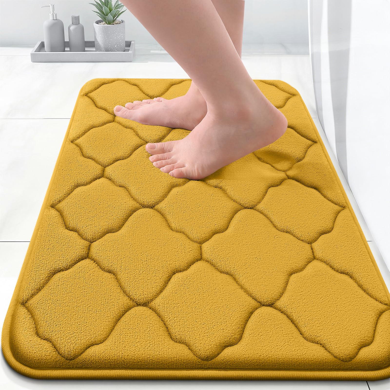OLANLY Memory Foam Bath Mat Rug 24x16, Ultra Soft and Absorbent Bathroom Rugs, Non-Slip, Comfortable, Machine Washable Bath Carpet for Bathroom Floor, Tub, Shower and Home Decor Accessories, Black