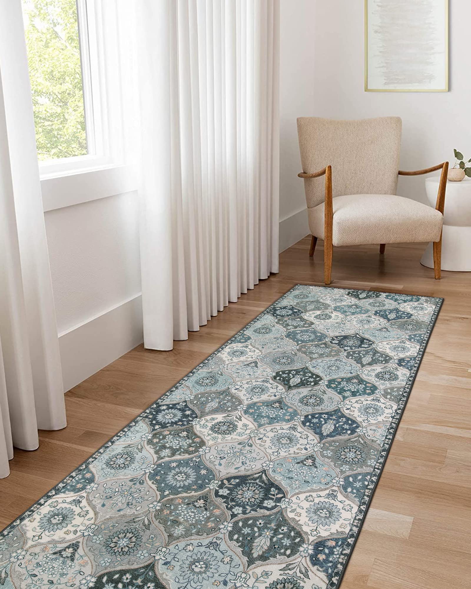 Lahome Moroccan Trellis Washable Rug, 2x3 Kitchen Rugs for Entryway Bathroom, Non-Slip Indoor Door Mat Ultra-Thin, Small Oriental Throw Carpet for Bedroom Entry Elise, Cream/Multi