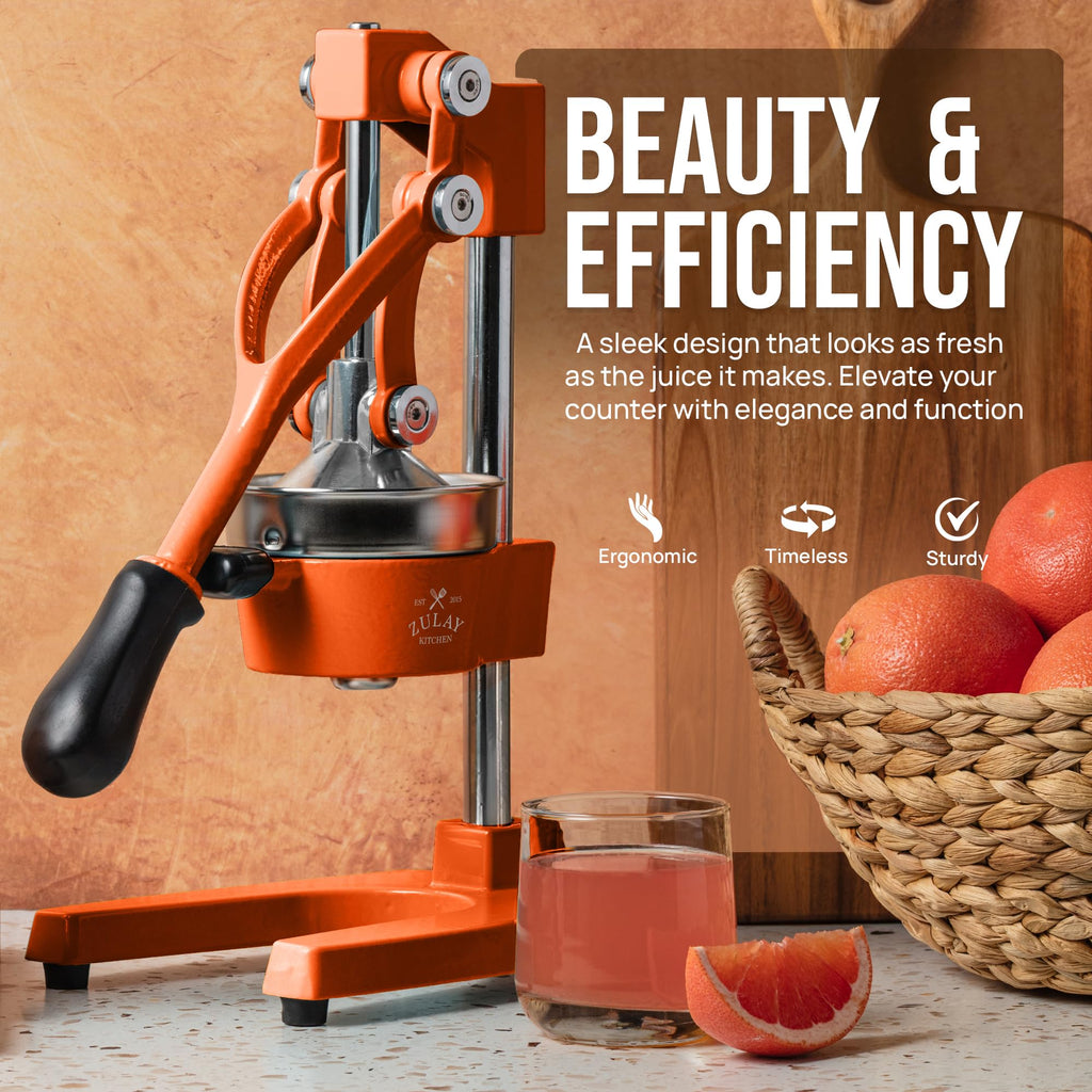 Zulay Kitchen Cast Iron Juicer - Easy-to-Clean Heavy-Duty Manual Juicer, Professional Citrus Juicer - Stainless Steel Lemon Squeezer - Manual Citrus Press & Orange Squeezer - Orange Juicer (Black)