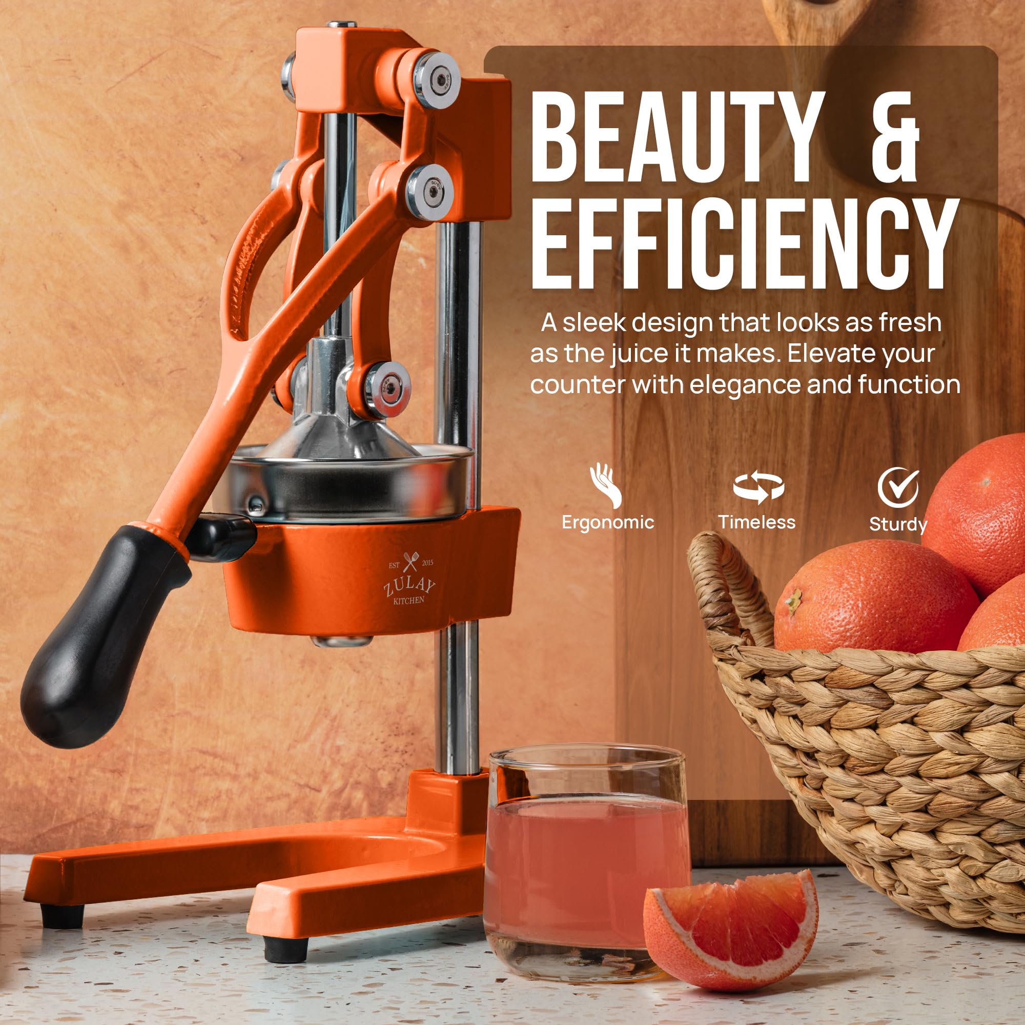 Zulay Kitchen Cast Iron Juicer - Easy-to-Clean Heavy-Duty Manual Juicer, Professional Citrus Juicer - Stainless Steel Lemon Squeezer - Manual Citrus Press & Orange Squeezer - Orange Juicer (Black)