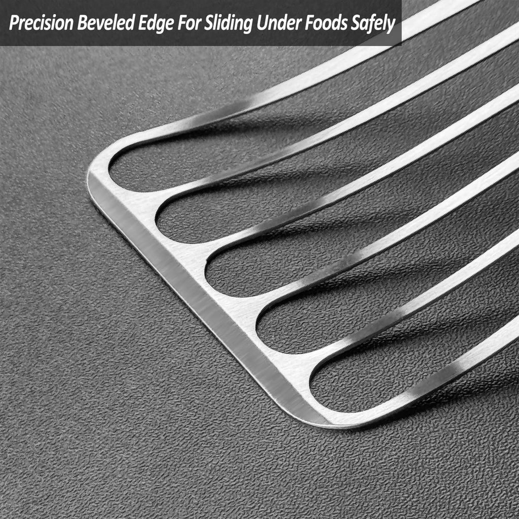 Fish Spatula with Heat Resistant Silicone Handle, Thin & Flexible Slotted Spatula, Great Cooking Utensils for Flipping/Frying/Turning, Curved Stainless Steel Blade 3" x 6", Size 11"