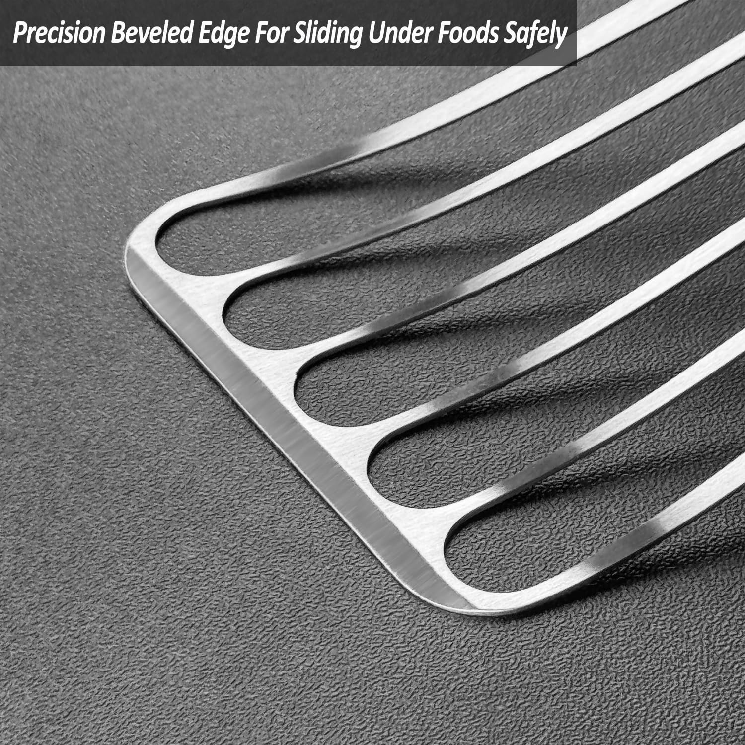 Fish Spatula with Heat Resistant Silicone Handle, Thin & Flexible Slotted Spatula, Great Cooking Utensils for Flipping/Frying/Turning, Curved Stainless Steel Blade 3" x 6", Size 11"