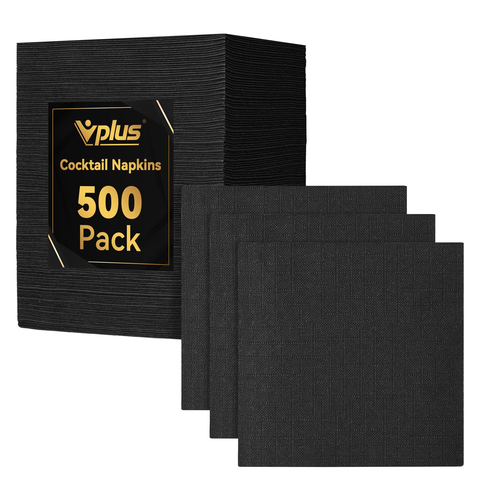 Vplus 1000 Pack Black Cocktail Napkins, Elegant Beverage Napkins, 3-Ply Disposable Paper Napkins 4.9x4.9 inch, Perfect for Restaurant, Bar, Party, Wedding, Dessert Napkins