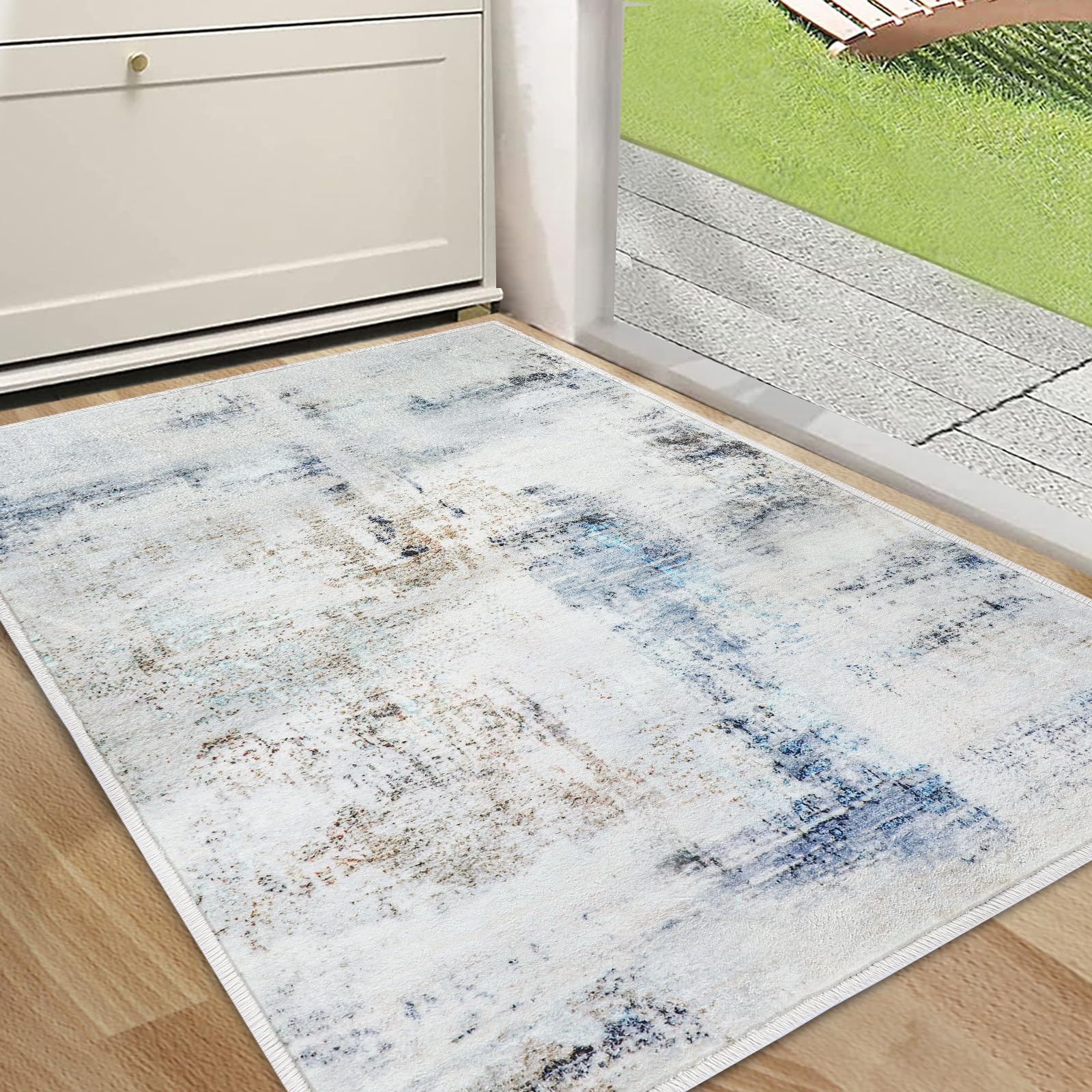 CRISTGEE Door Mat, Front Indoor Door Mat Faux Wool Non-Slip Entryway Rug Absorbent Abstract Throw Rug for Indoor Entrance Hallway Laundry Room, High Traffic Areas, 20X32 Inches, Gray Washable