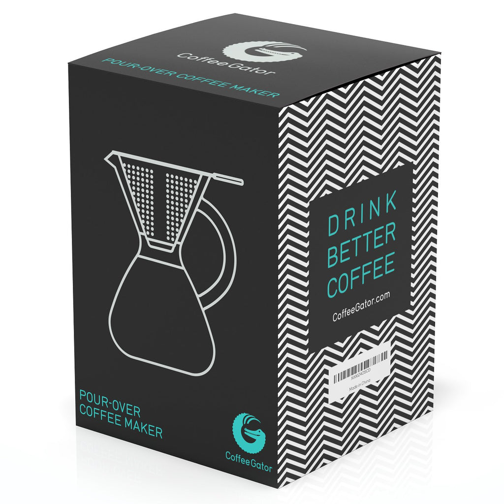 Coffee Gator Pour Over Coffee Maker - 27oz High Heat Borosilicate Glass with Reusable Stainless Steel Filter, Drip Coffee Brewer Dripper Set Carafe, 800ml Clear