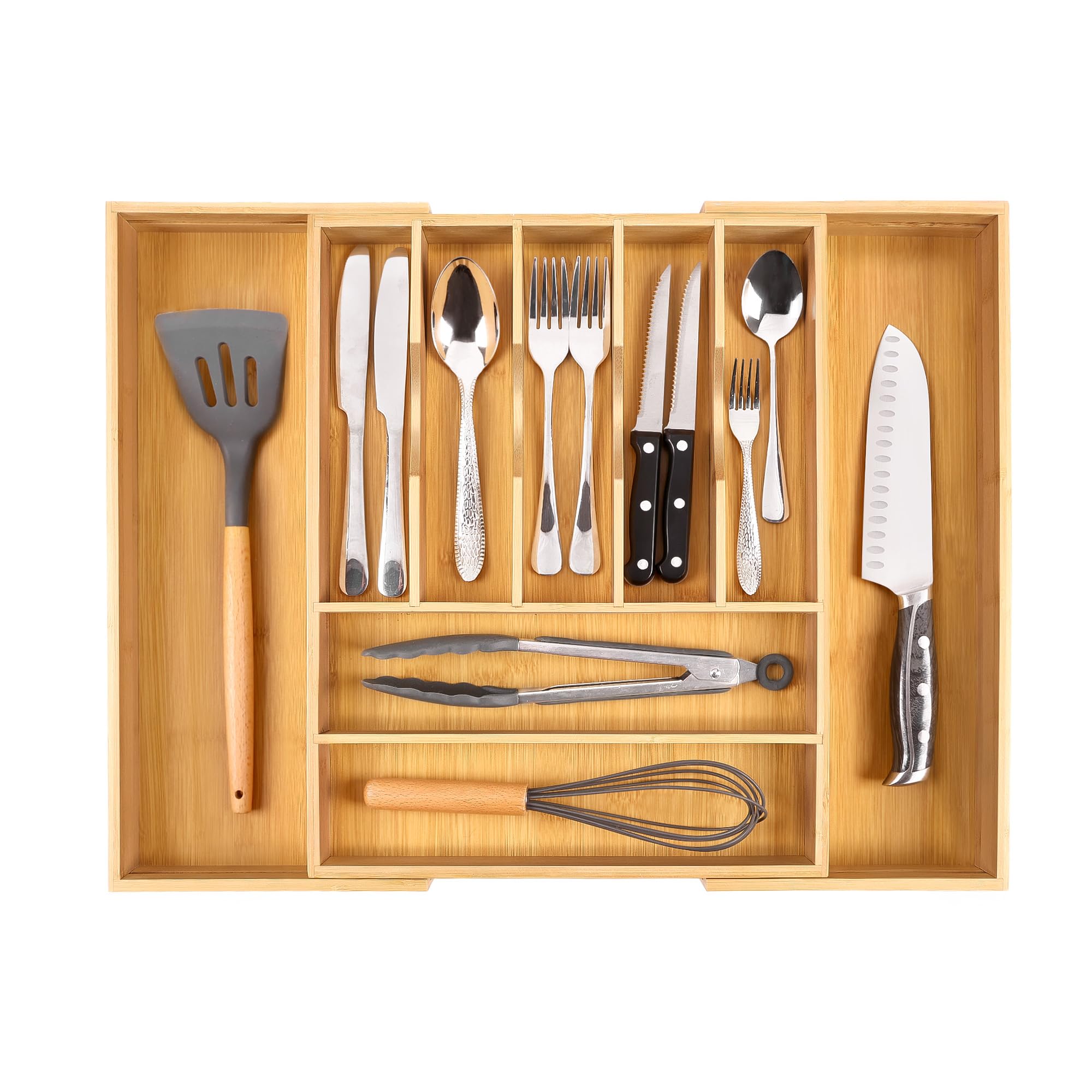 Bellsal Silverware Organizer Kitchen Drawer Organizer Expandable Bamboo Utensil Holder Cutlery Tray for Kitchen Utensil and Flatware Bedroom Office