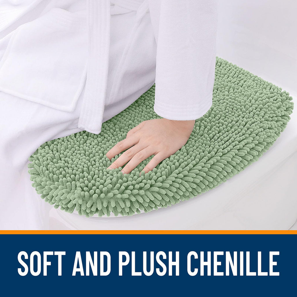 OLANLY Soft Chenille Bathroom Toilet Lid Cover, Machine Washable Seat Covers, 17.5x15, Stays in Place Rubber Backing, Fits Most Round, Elongated and Oblong Lids, Accessories Decor, Gray