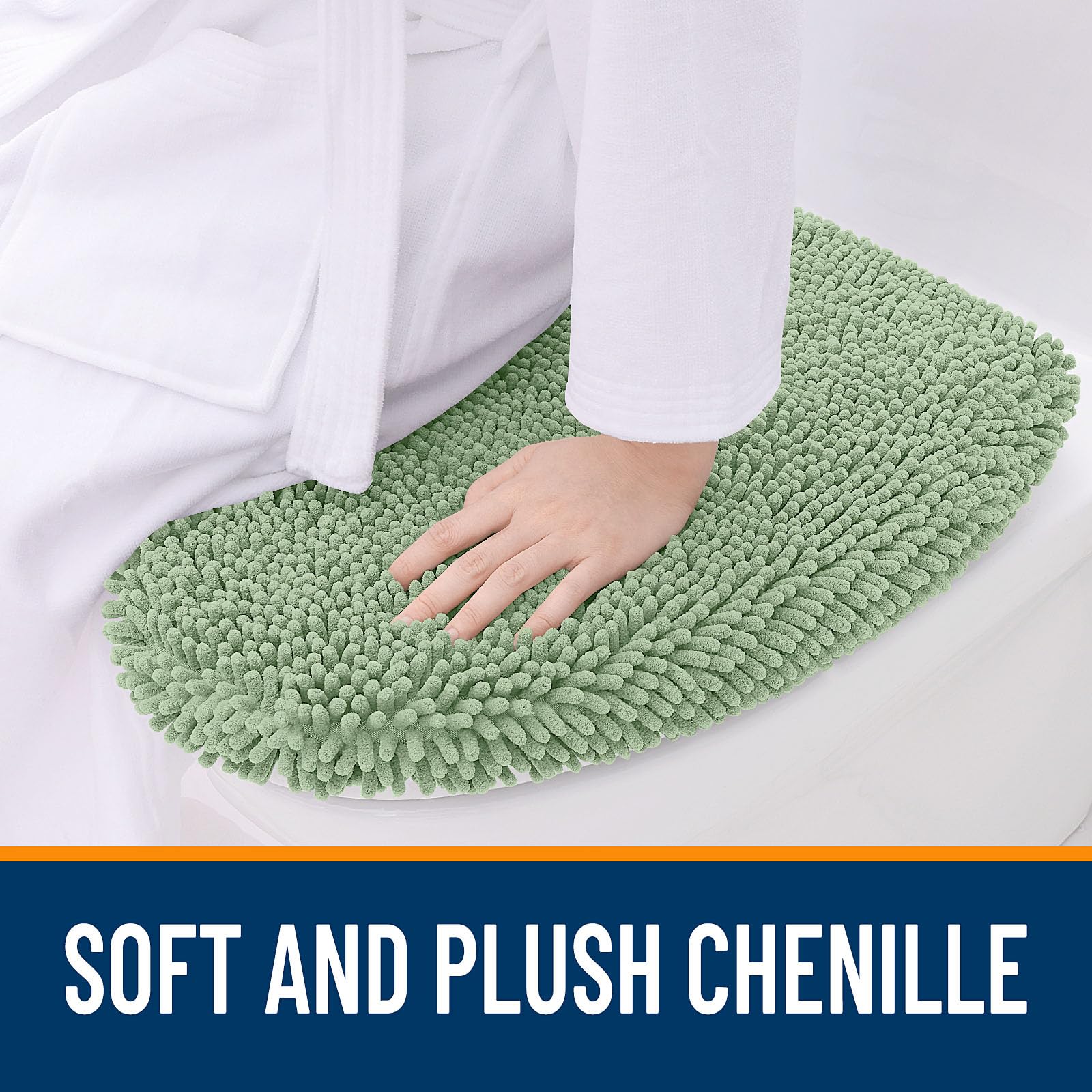 OLANLY Soft Chenille Bathroom Toilet Lid Cover, Machine Washable Seat Covers, 17.5x15, Stays in Place Rubber Backing, Fits Most Round, Elongated and Oblong Lids, Accessories Decor, Gray