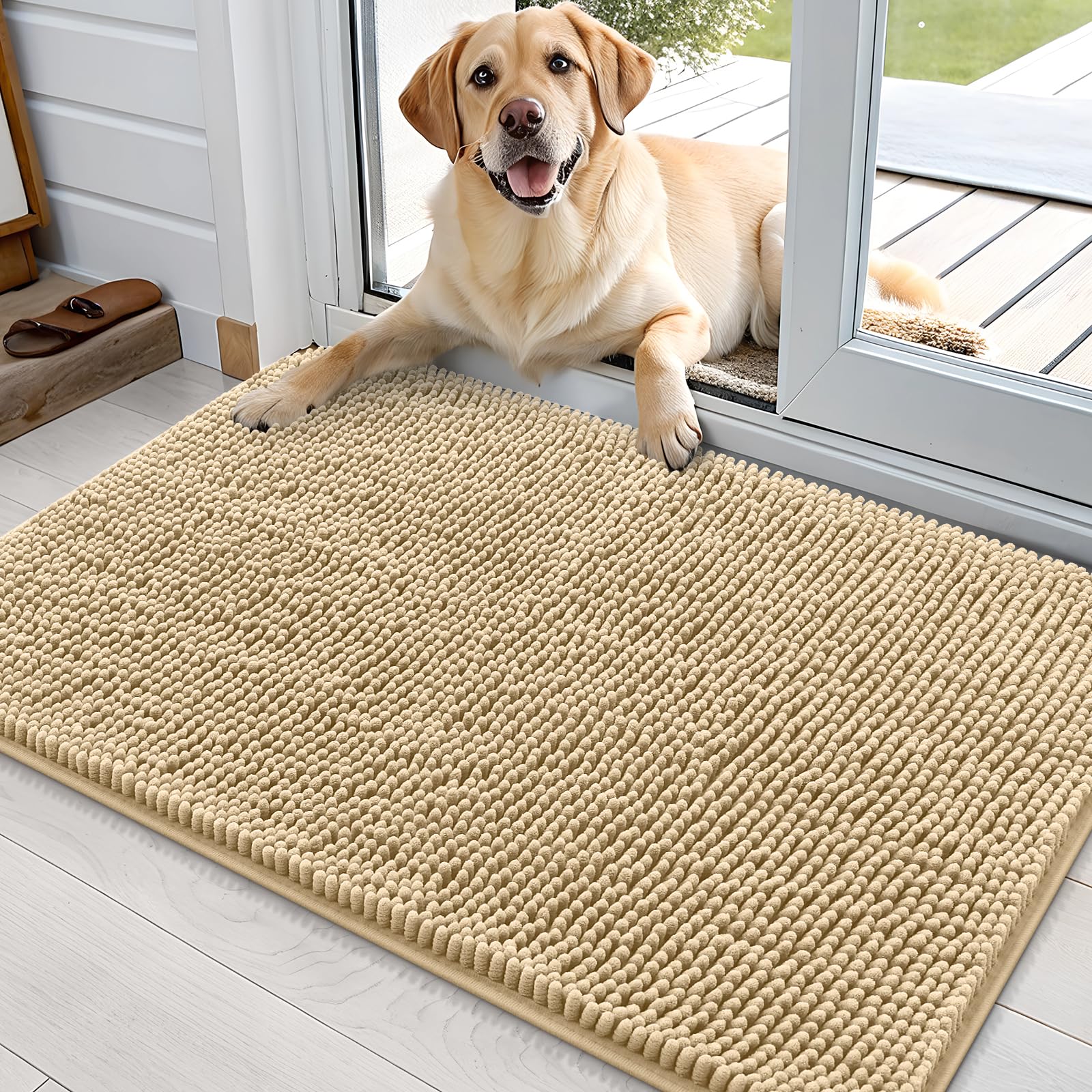OLANLY Dog Door Mat for Muddy Paws 30x20, Absorbs Moisture and Dirt, Absorbent Non-Slip Washable Doormat, Quick Dry Chenille Mud Mat for Dogs, Entry Indoor Entryway Carpet for Inside Floor, Grey