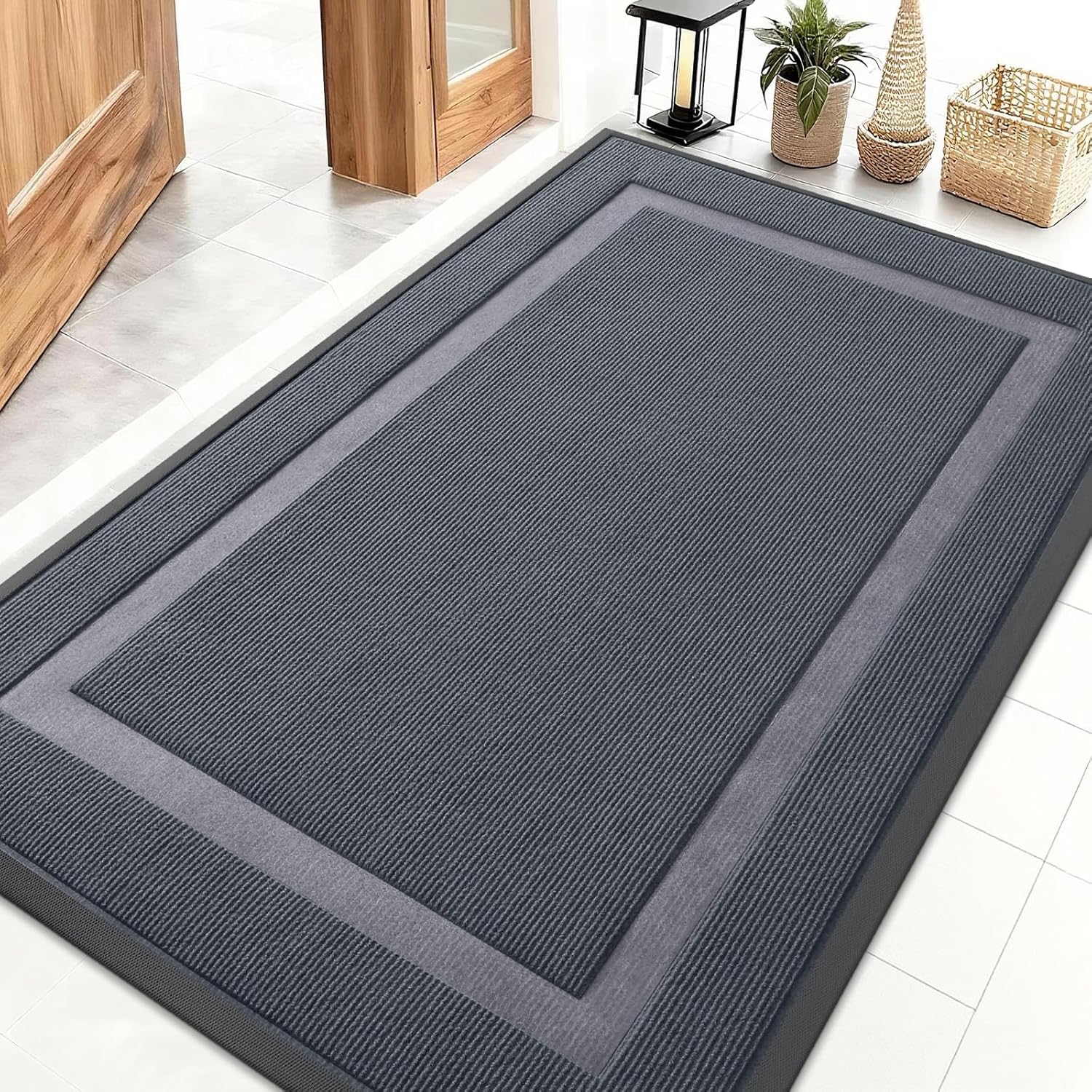 OLANLY Front Door Mat Indoor Outdoor Entrance, Waterproof All-Season, All-Weather Doormat, Sturdy Natural Rubber, Fade Resistant, Low Profile, Easy Clean Patio Porch Entryway Mat, 29.5x17, Beige