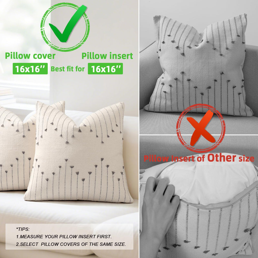 Boho Outdoor Throw Pillow Covers 18x18 Set of 2 Neutral Woven Decorative Pillowcases Cotton Tufted Couch Pillows Modern Farmhouse Cushion Covers for Sofa Couch Bed Living Room Home Decor, Navy Blue