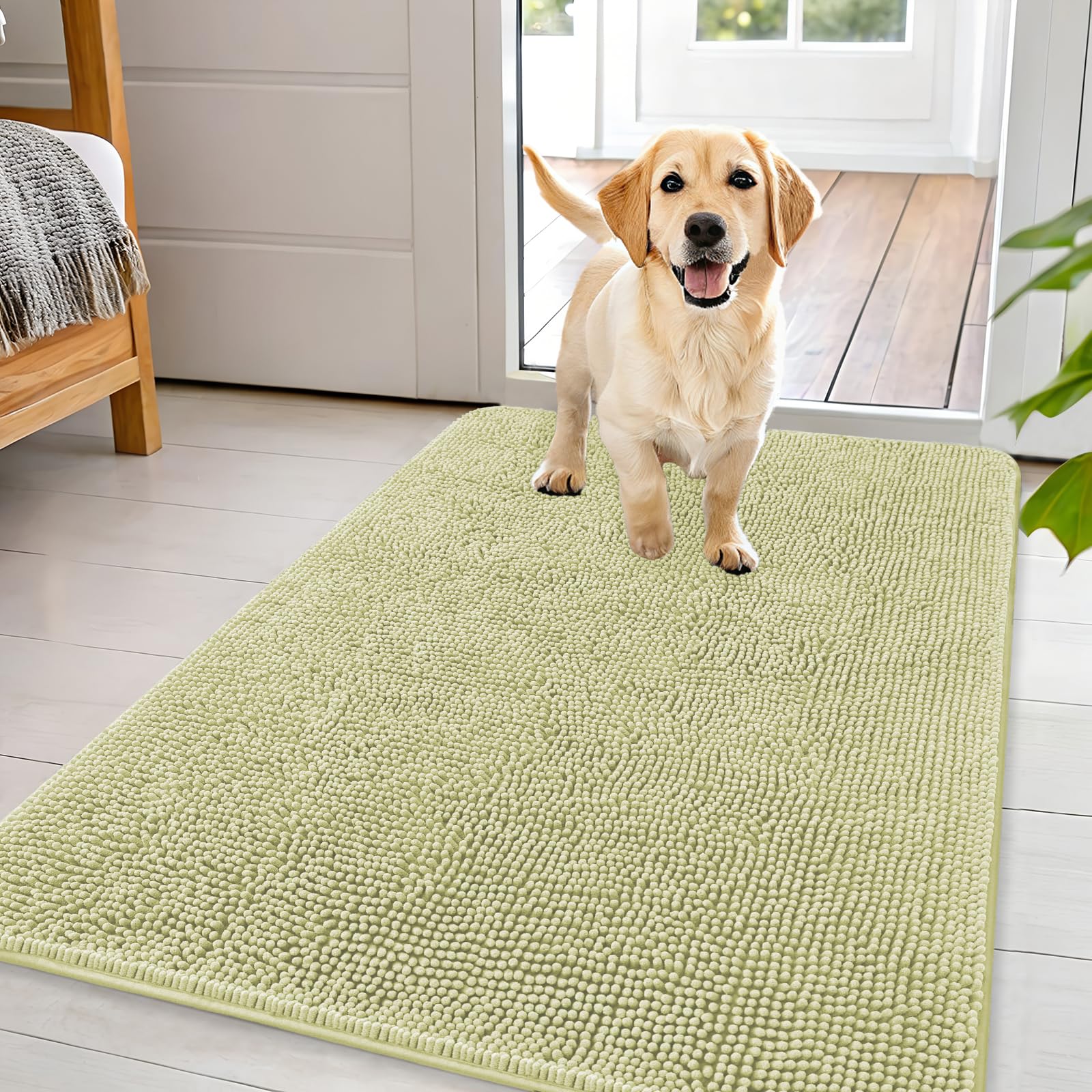 OLANLY Dog Door Mat for Muddy Paws 30x20, Absorbs Moisture and Dirt, Absorbent Non-Slip Washable Doormat, Quick Dry Chenille Mud Mat for Dogs, Entry Indoor Entryway Carpet for Inside Floor, Grey
