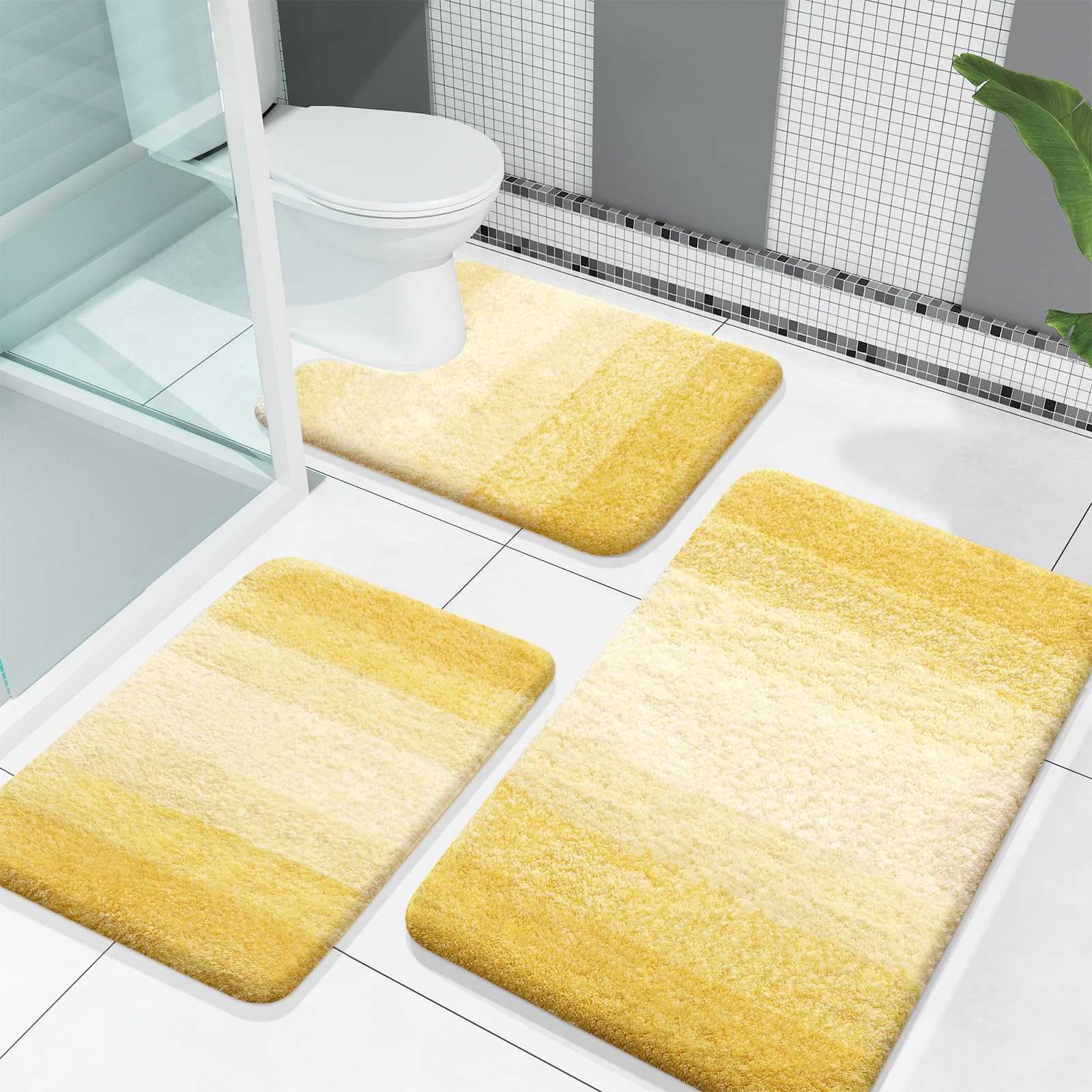 OLANLY Bathroom Rugs Sets 3 Piece, Soft Absorbent Microfiber Bath Mats and U-Shaped Contour Toilet Rug, Machine Wash Dry, Plush Shaggy Bath Mat Set for Bathroom (30"x20"+24"x16"+24"x20", Grey)