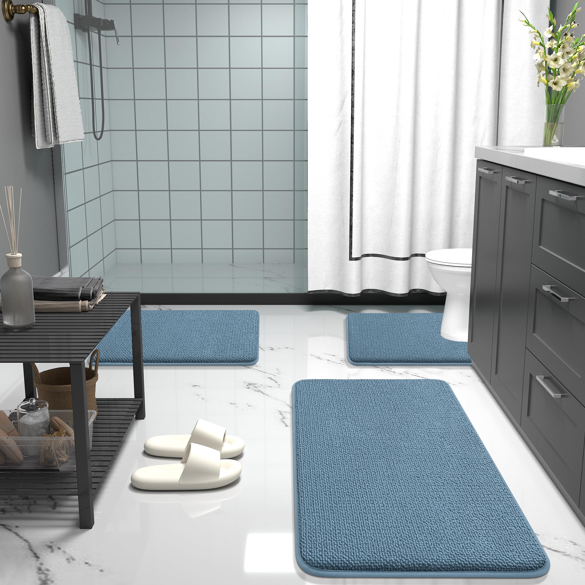 OLANLY Bathroom Rugs Sets 2 Piece, Soft Absorbent Memory Foam Bath Rug Set, Non-Slip, Quick Dry, Machine Washable Bath Mats for Bathroom, Home Decor Accessories (30"x20"+24"x16", Grey)