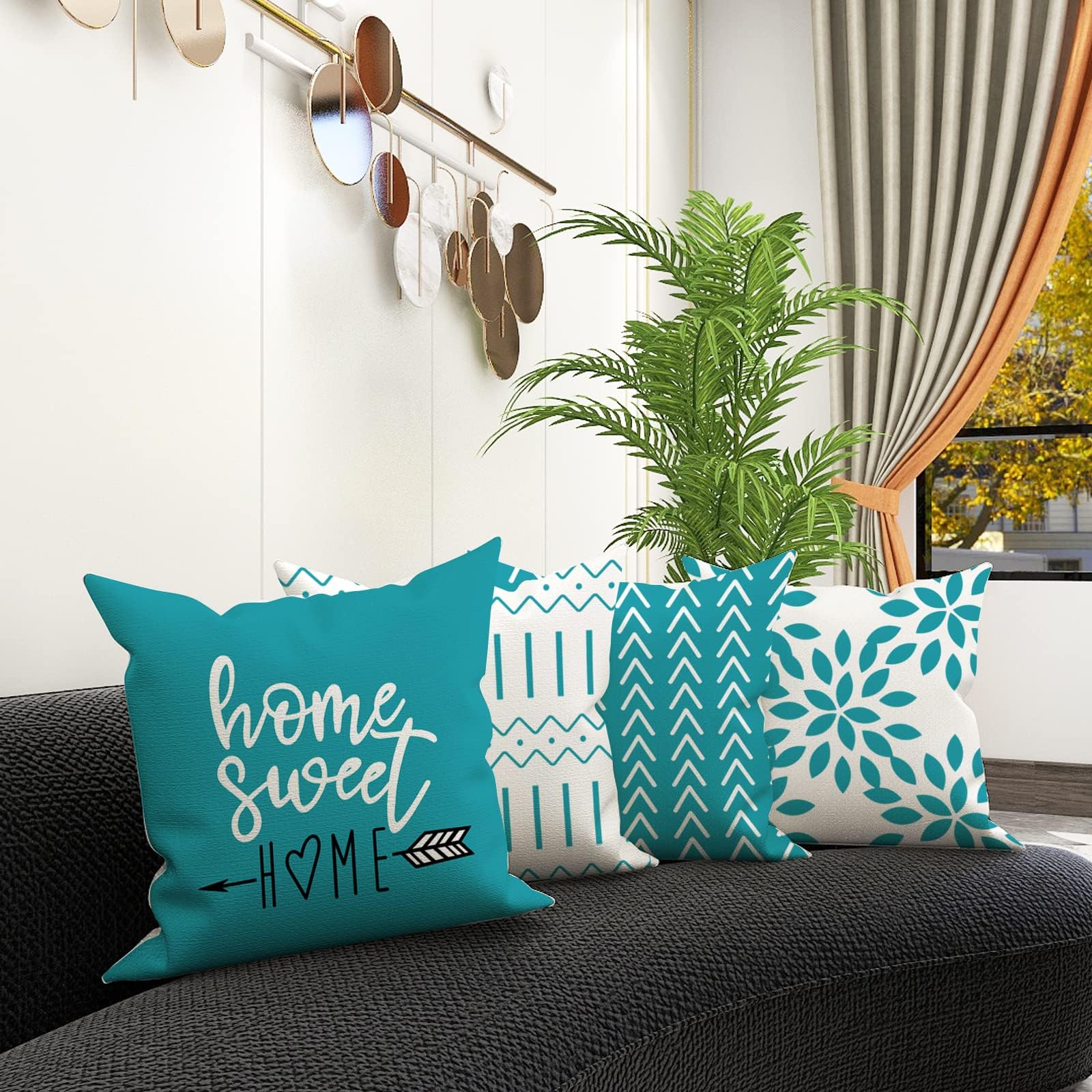 YCOLL Pillow Covers 18x18 Set of 4, Modern Sofa Throw Pillow Cover, Decorative Outdoor Linen Fabric Pillow Case for Couch Bed Car，Light Blue