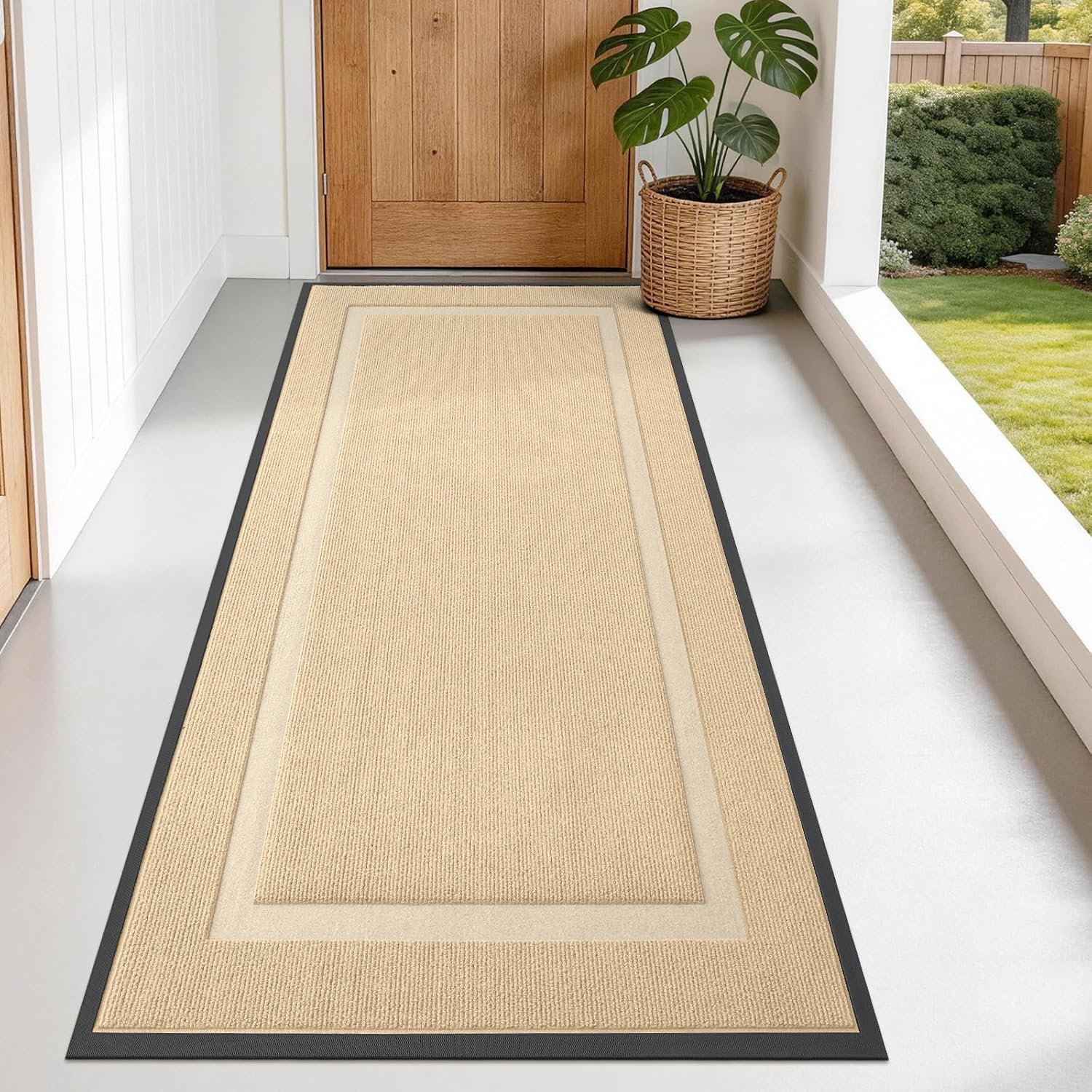 OLANLY Front Door Mat Indoor Outdoor Entrance, Waterproof All-Season, All-Weather Doormat, Sturdy Natural Rubber, Fade Resistant, Low Profile, Easy Clean Patio Porch Entryway Mat, 29.5x17, Beige