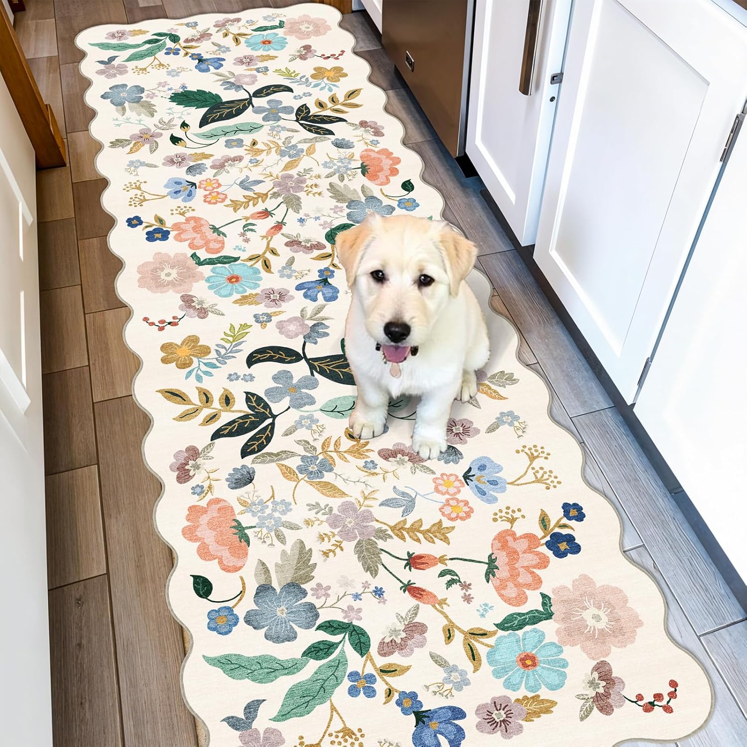 Washable 2x3 Entryway Area Rug - Neutral Kitchen Rug Runner Vintage Soft Floor Mat Non Slip Indoor Farmhouse Carpet for Bathroom Living Room Bedroom (2 X 3, Beige)