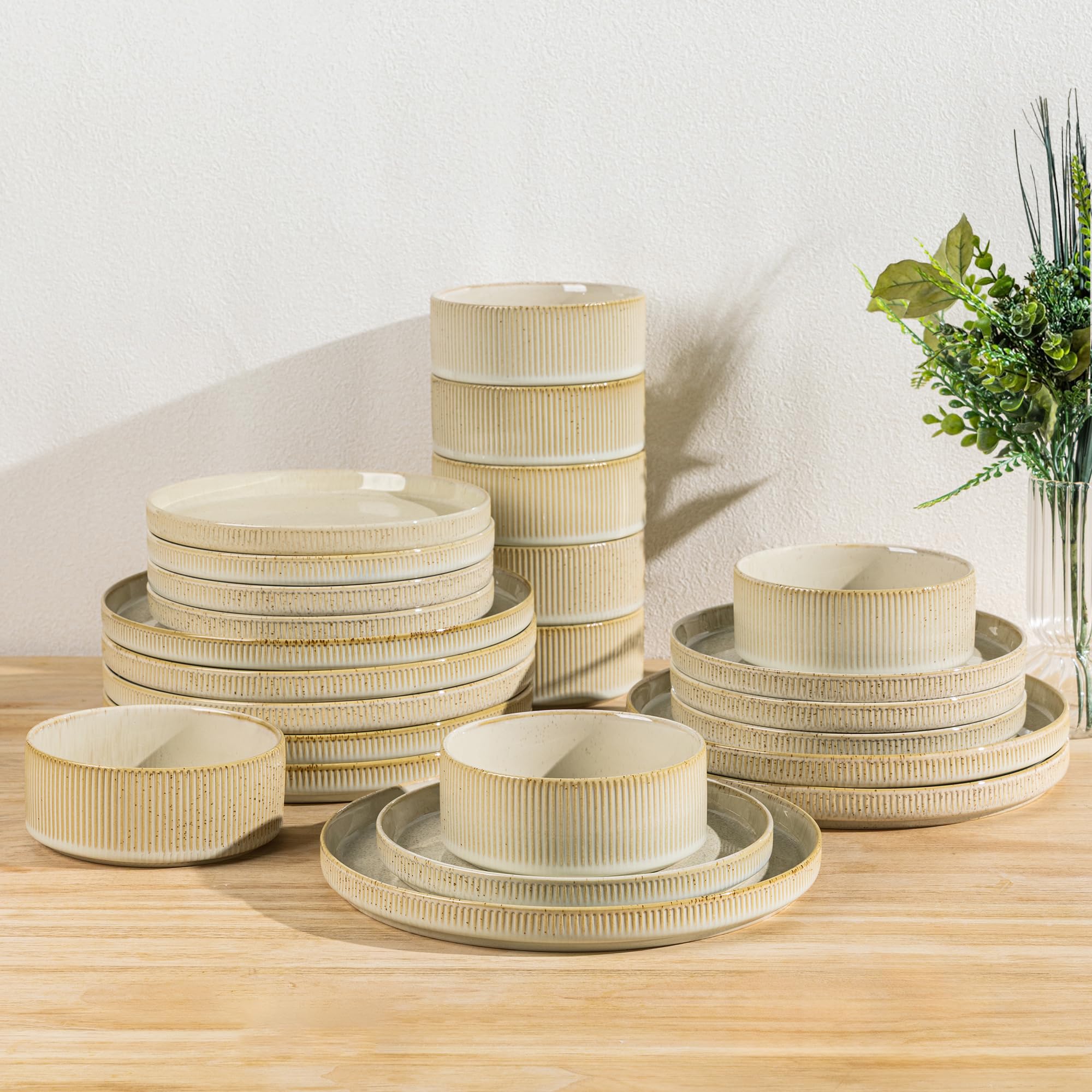 TheTerra Ceramic Dinnerware Sets for 4, 12 Pieces Porcelain Lightweight Speckled Plates and Bowls Sets, Scratch Resistant Dish Set, Oven & Microwave & Dishwasher Safe