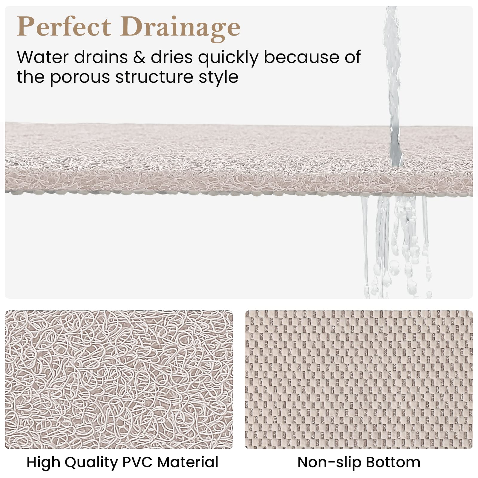 PVC Loofah Shower/Bathtub Mat Non-Slip, 24x16 inch, Soft Tub Mat with Drain, for Tub and Bathroom,Quick Drying,Grey