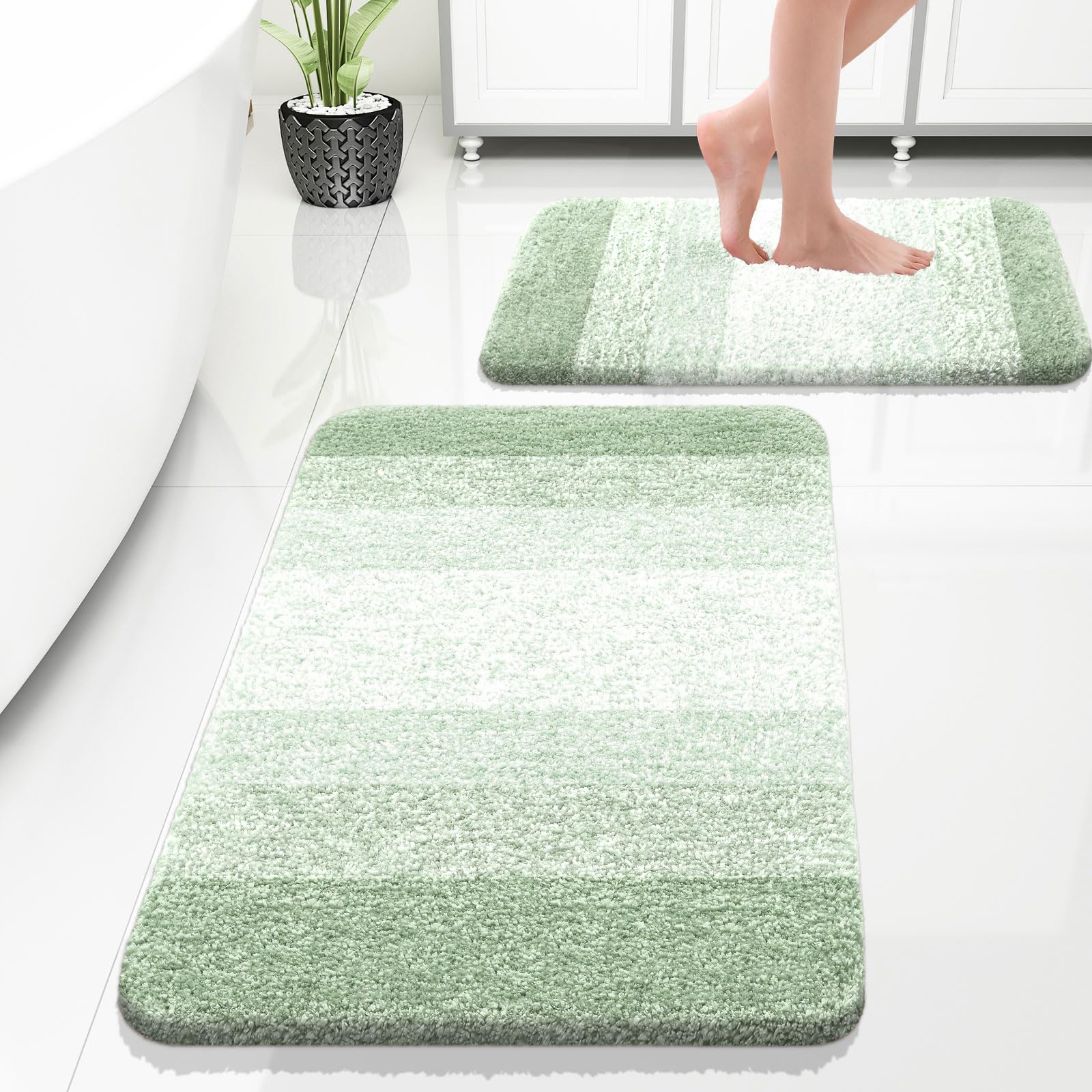 OLANLY Bathroom Rug Set 2 Piece, Soft Absorbent Microfiber Bath Mats and U-Shaped Contour Toilet Rug, Non-Slip, Machine Wash Dry, Plush Shaggy Bath Mats for Bathroom (24"x16"+24"x20", Grey)
