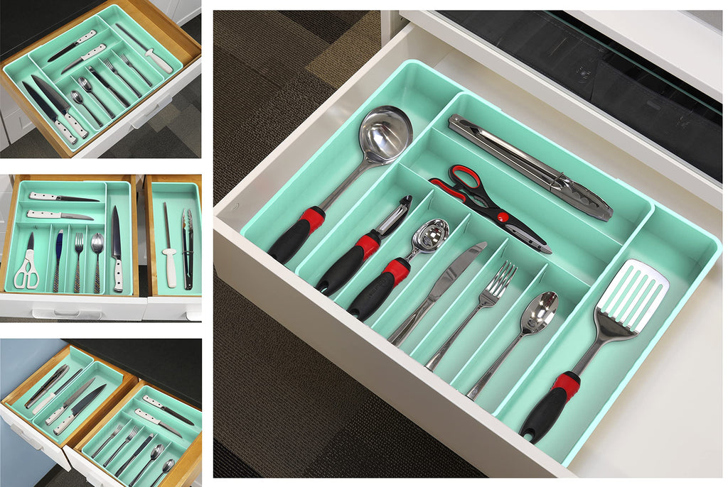 Simple Houseware Expandable & Adjustable Cutlery Drawer Organizer - Large Utensil and Flatware Tray for Kitchen Drawers, White