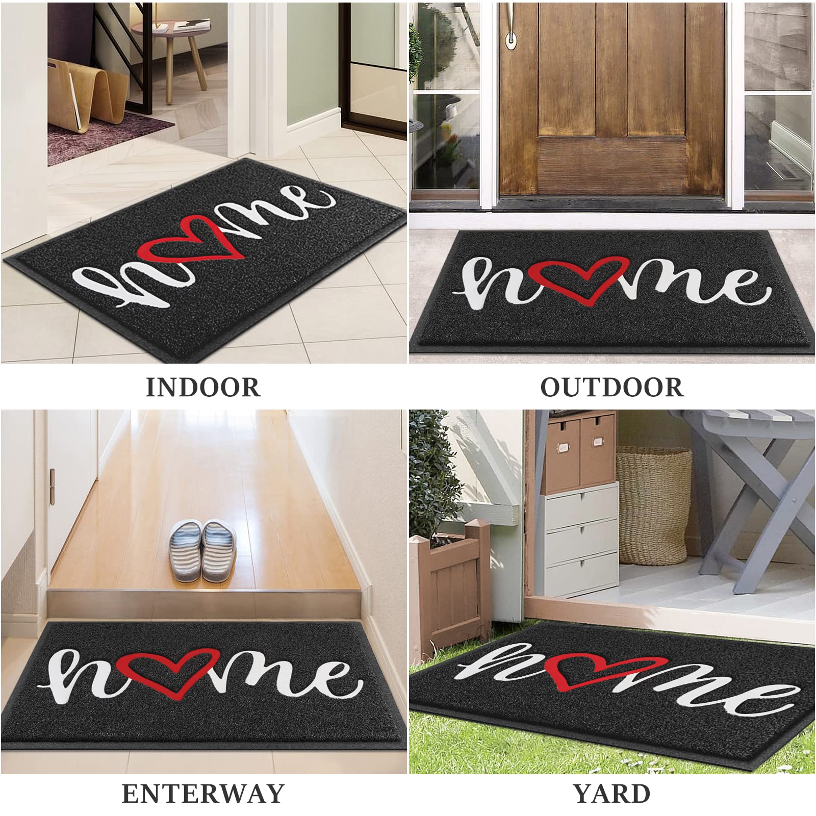 Door Mat (30"x17.5",Black), Welcome Mat Low Profile Front Doormat Floor Mat Non Slip Rugs for Entryway, Patio, High Traffic Areas