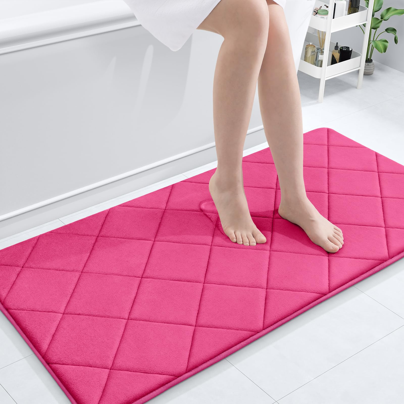 OLANLY Memory Foam Bath Mat 30x20, Ultra Soft and Absorbent Bathroom Rugs, Machine Washable, Comfortable Bath Carpet for Bathroom Floor, Tub and Shower, Black