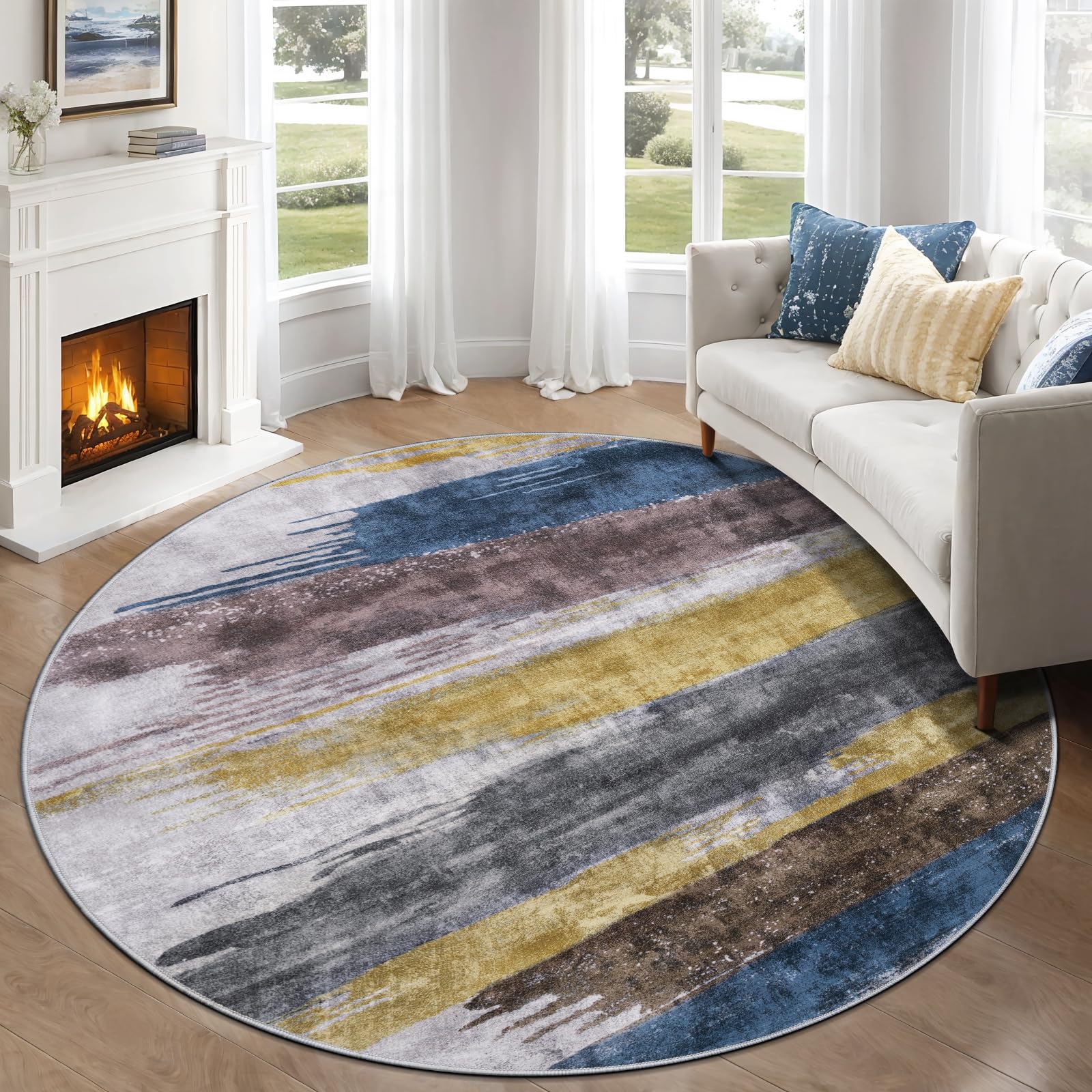 Ciicool Modern Abstract Area Rug 2x3 Washable Small Entryway Rug, Non-Slip Low Pile Throw Rug, Foldable Kitchen Bathroom Rugs, Blue Grey Floor Carpet for Entrance Living Room Bedroom Indoor Doormat