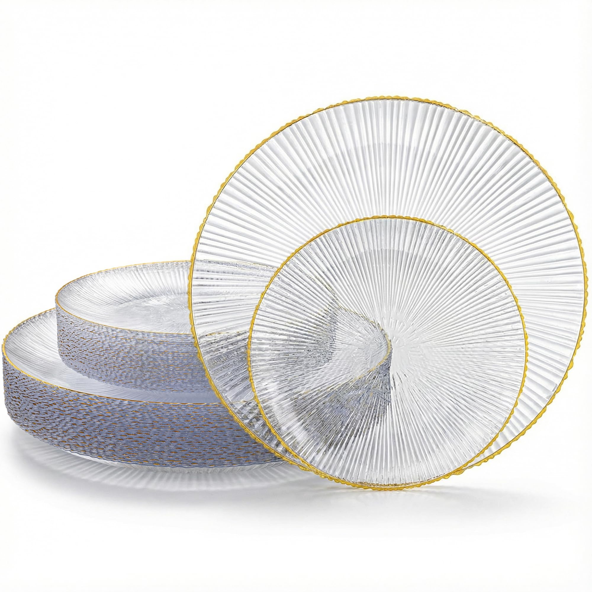 DaYammi 60Pcs Sage Green Plastic Plates with Gold Rim,Disposable Plates Set Includes 30 Dinner Plate & 30 Salad Plate,Fancy Green Party Plates with Radial Texture for Party Wedding Dinner