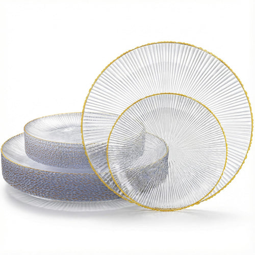 DaYammi 60Pcs Sage Green Plastic Plates with Gold Rim,Disposable Plates Set Includes 30 Dinner Plate & 30 Salad Plate,Fancy Green Party Plates with Radial Texture for Party Wedding Dinner