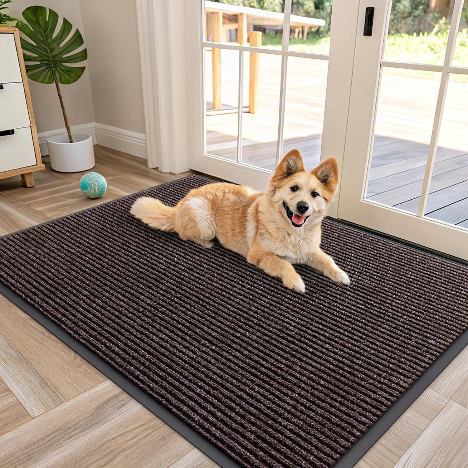 OLANLY Front Door Mat Indoor Outdoor Entrance, Waterproof Heavy Duty Doormat, Fade Resistant, Low Profile, Easy Clean Patio Porch Welcome Floor Mats for Entry, 29.5x17, Beige