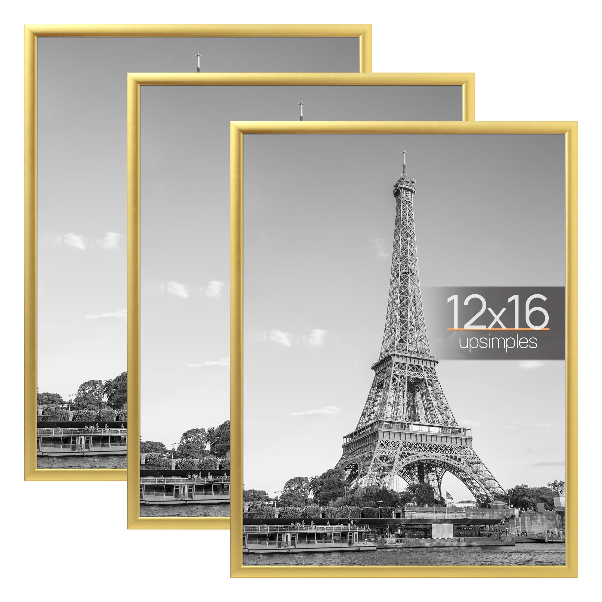 upsimples 12x16 Picture Frame Black 3 Pack, Scratch-Proof Poster Frames 12 x 16 for Photo Gallery - Slide-In Strips, Horizontal or Vertical Wall Mounting