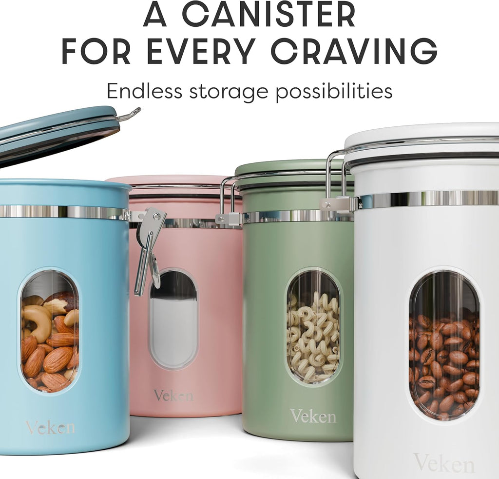 Veken Coffee Canister with Window,Airtight Stainless Steel Kitchen Food Storage Container, Date Tracker & Scoop for Grounds Coffee, Beans, Tea,Flour,Cereal,Sugar,22OZ,Copper