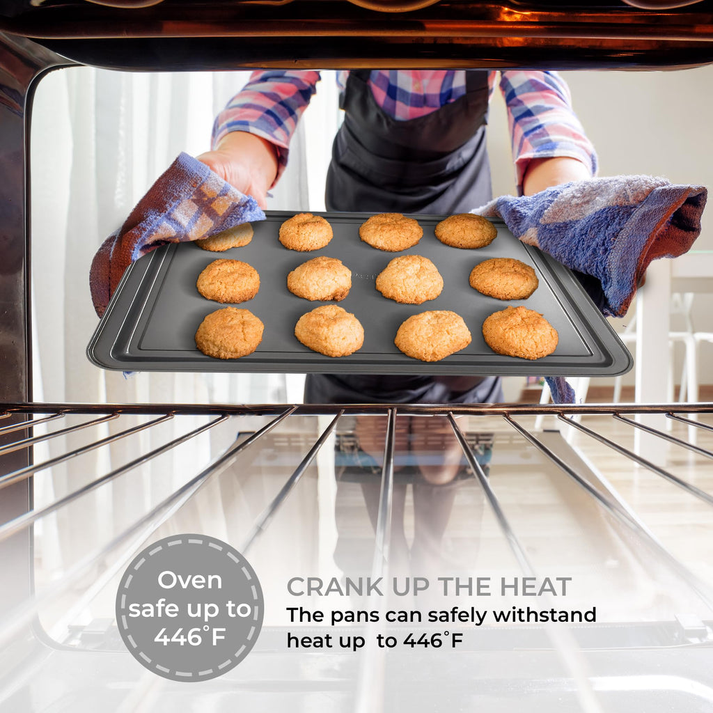 PERLLI Non-Stick 10-Piece Bakeware Set – Carbon Steel with Even Heat Distribution, Oven Safe to 446°F, BPA-Free, Dishwasher Safe, Stackable Baking Tools for Easy Storage and Everyday Cooking - Gray
