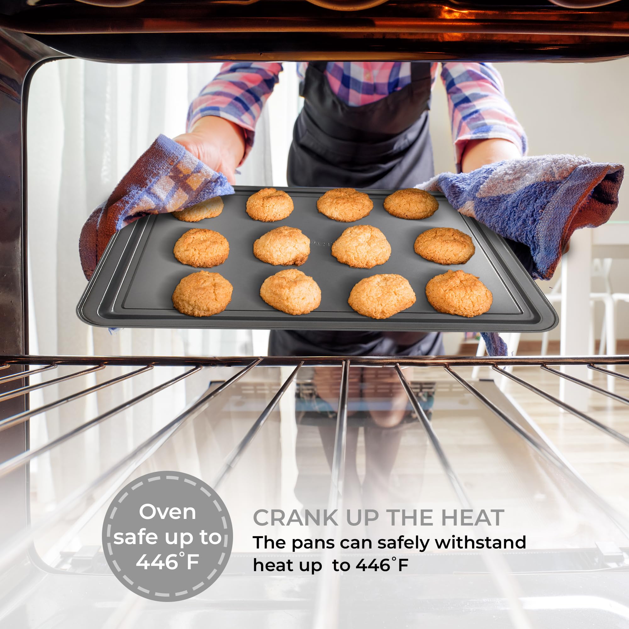 PERLLI Non-Stick 10-Piece Bakeware Set – Carbon Steel with Even Heat Distribution, Oven Safe to 446°F, BPA-Free, Dishwasher Safe, Stackable Baking Tools for Easy Storage and Everyday Cooking - Gray