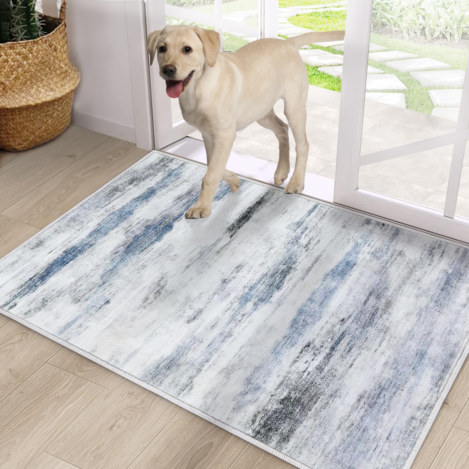 CRISTGEE Door Mat, Front Indoor Door Mat Faux Wool Non-Slip Entryway Rug Absorbent Abstract Throw Rug for Indoor Entrance Hallway Laundry Room, High Traffic Areas, 20X32 Inches, Gray Washable