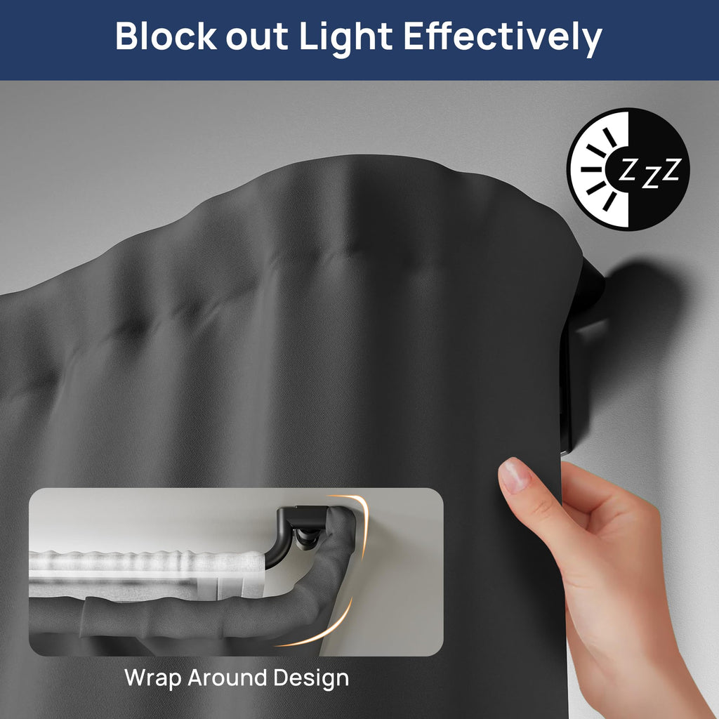 ENJOYBASICS Double Curtain Rod，Blackout Wrap-Around Curtain Rods for Windows 72 to 144 Inch，Adjustable from 32 to 144 Inch for Room Darkening Curtains, Matte Black